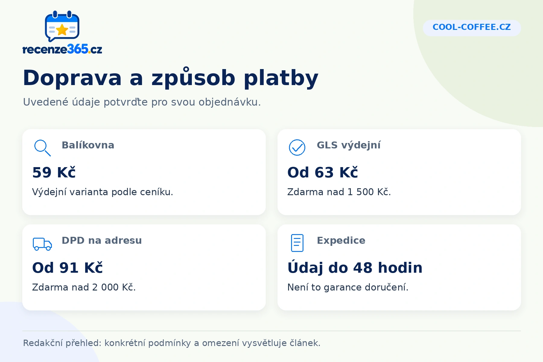 Cool-coffee.cz: doprava a způsob platby v přehledu čtyř praktických bodů