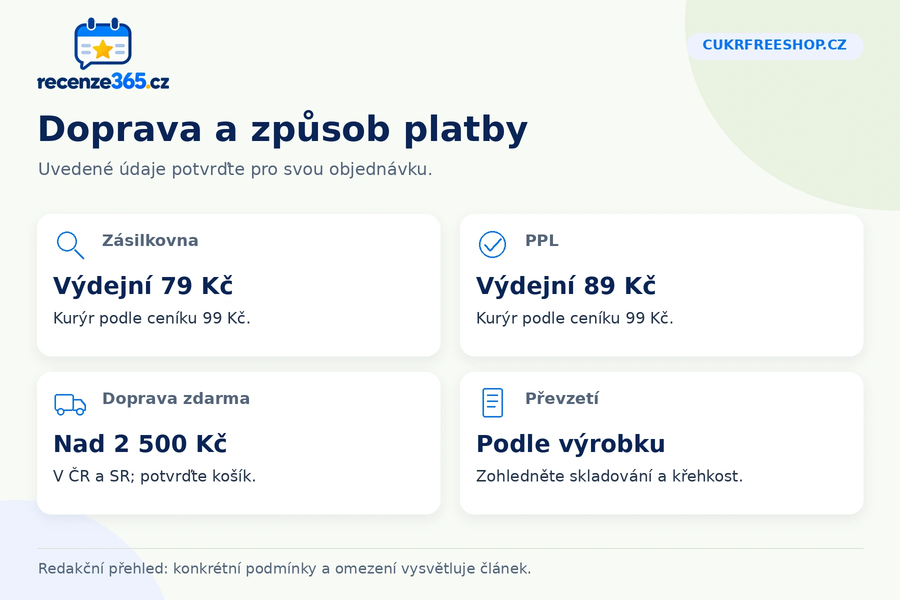 Cukrfreeshop.cz: doprava a způsob platby v přehledu čtyř praktických bodů
