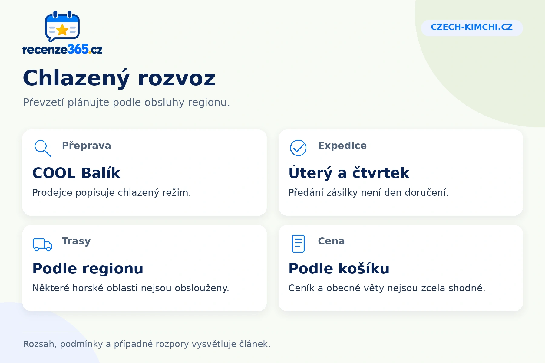 Czech-kimchi.cz: chlazený rozvoz, Přeprava, Expedice, Trasy, Cena