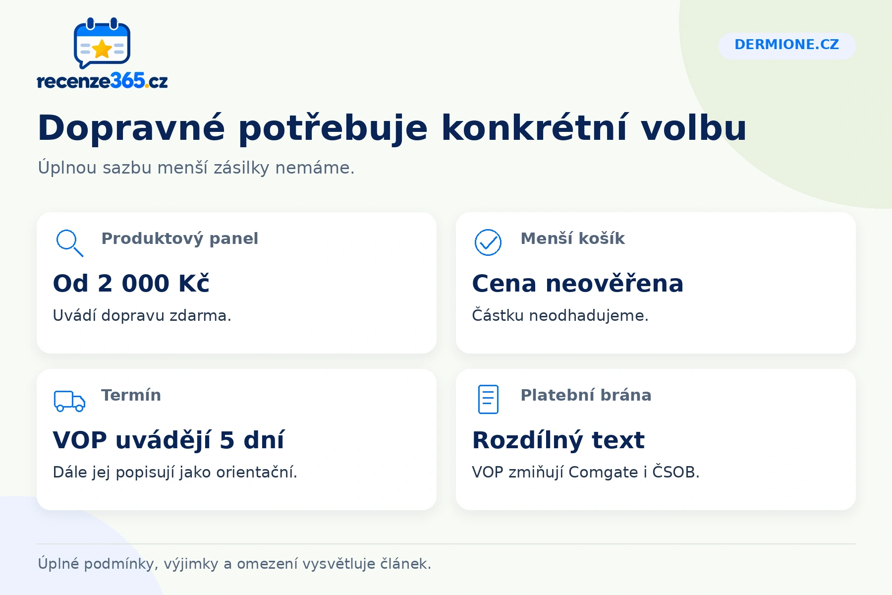 Dermione.cz: Dopravné potřebuje konkrétní volbu, Produktový panel, Menší košík, Termín, Platební brána