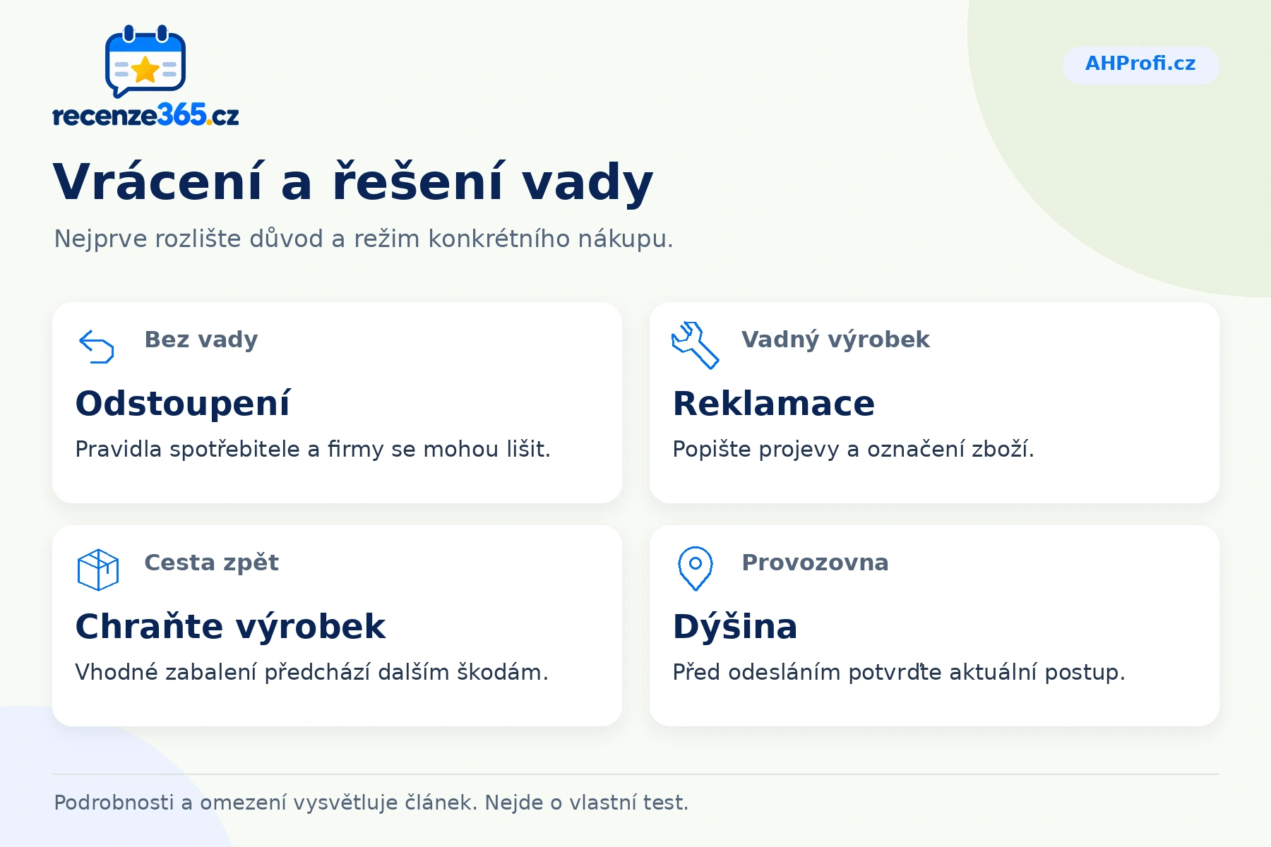 Vrácení a řešení vady – přehled čtyř praktických bodů pro AHProfi.cz