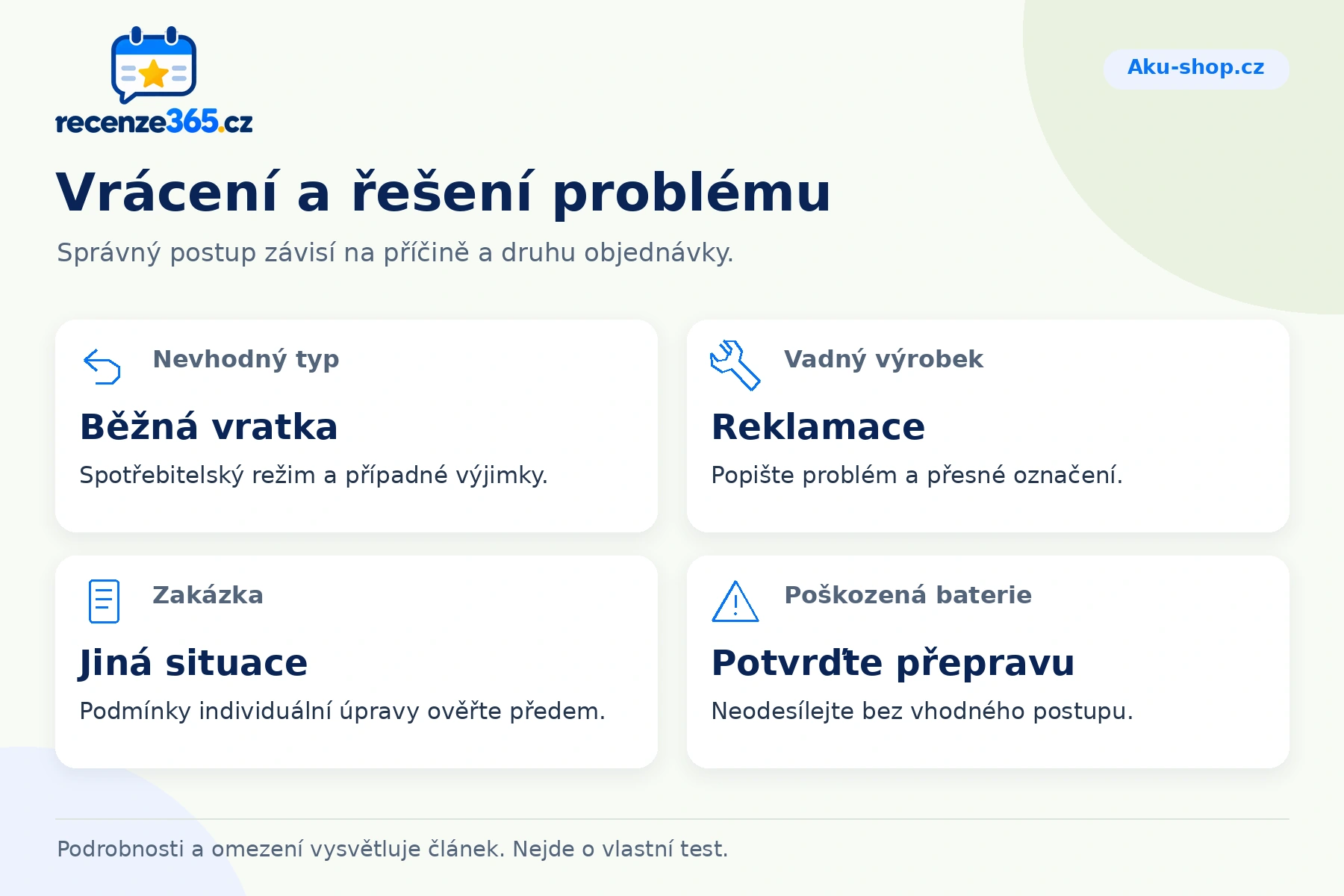 Vrácení a řešení problému – přehled čtyř praktických bodů pro Aku-shop.cz