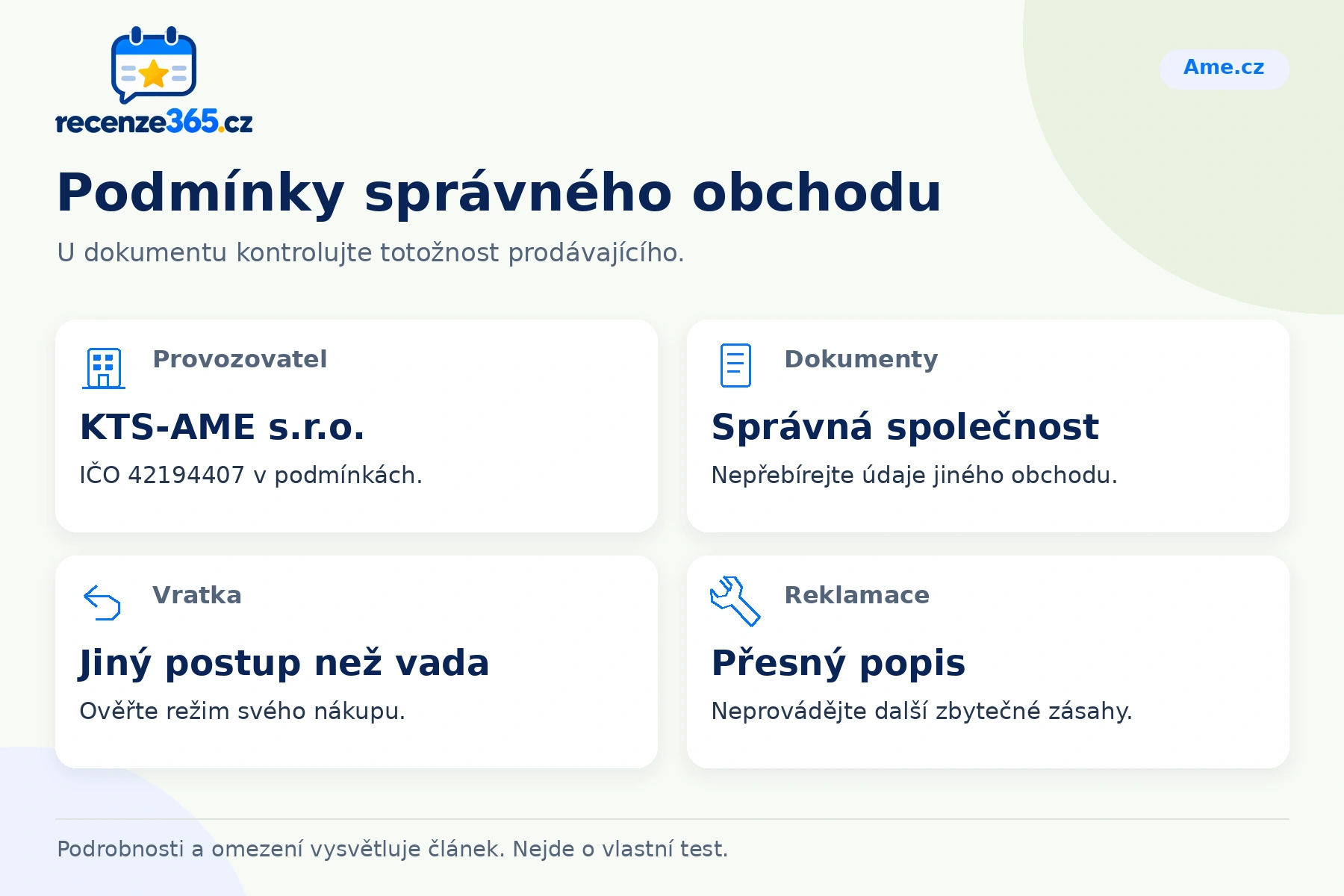 Podmínky správného obchodu – přehled čtyř praktických bodů pro Ame.cz