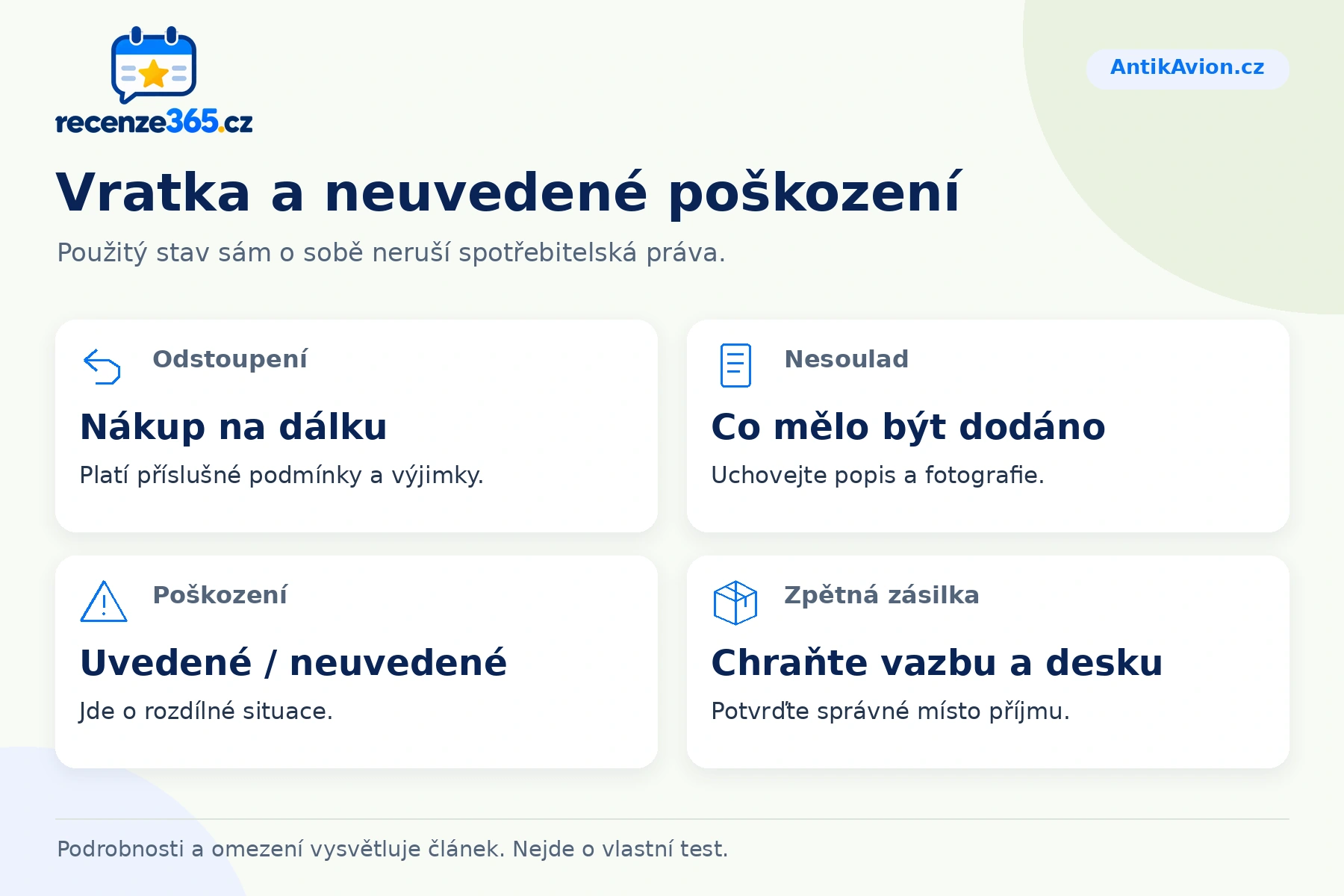 Vratka a neuvedené poškození – přehled čtyř praktických bodů pro AntikAvion.cz