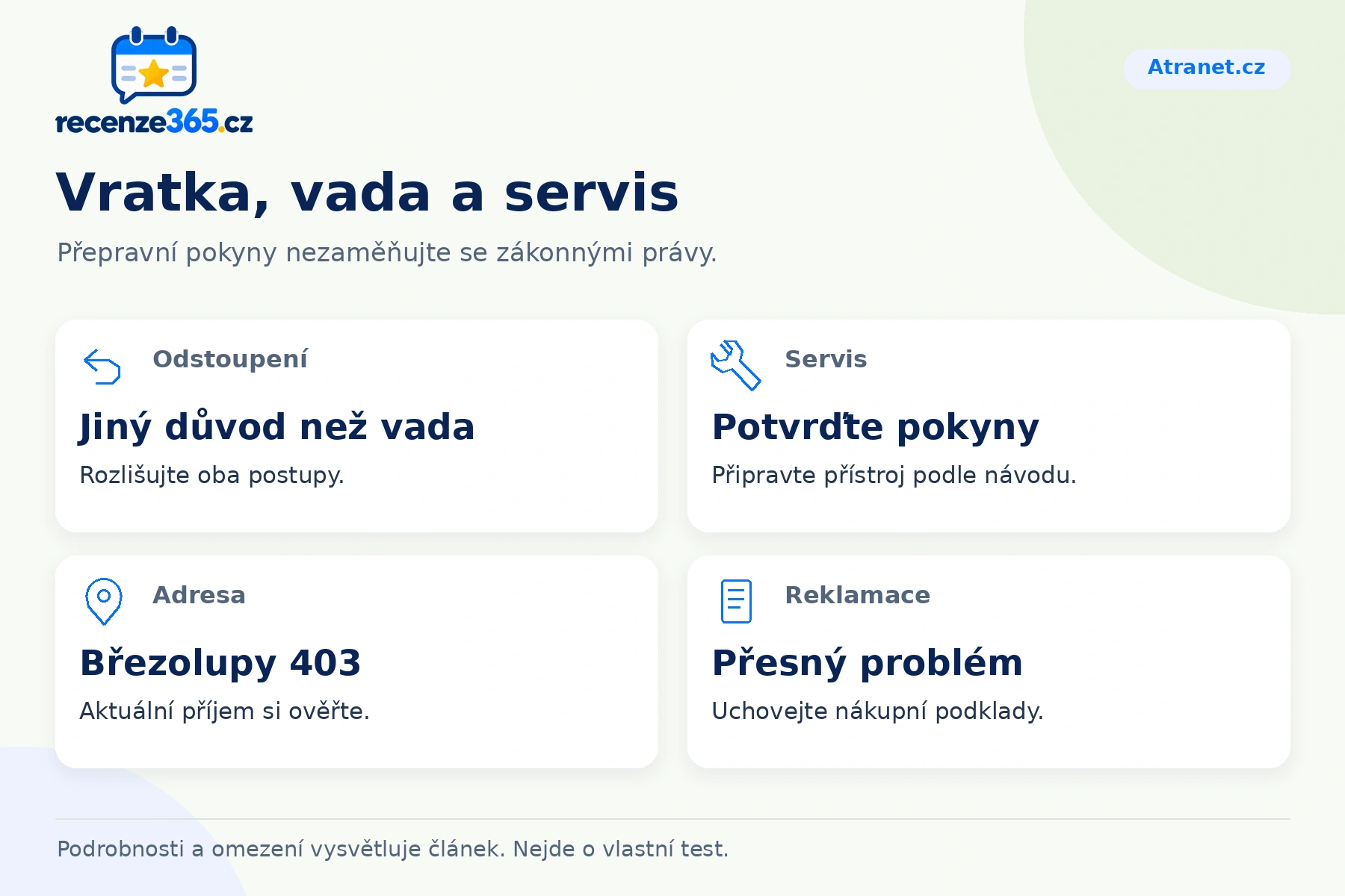 Vratka, vada a servis – přehled čtyř praktických bodů pro Atranet.cz