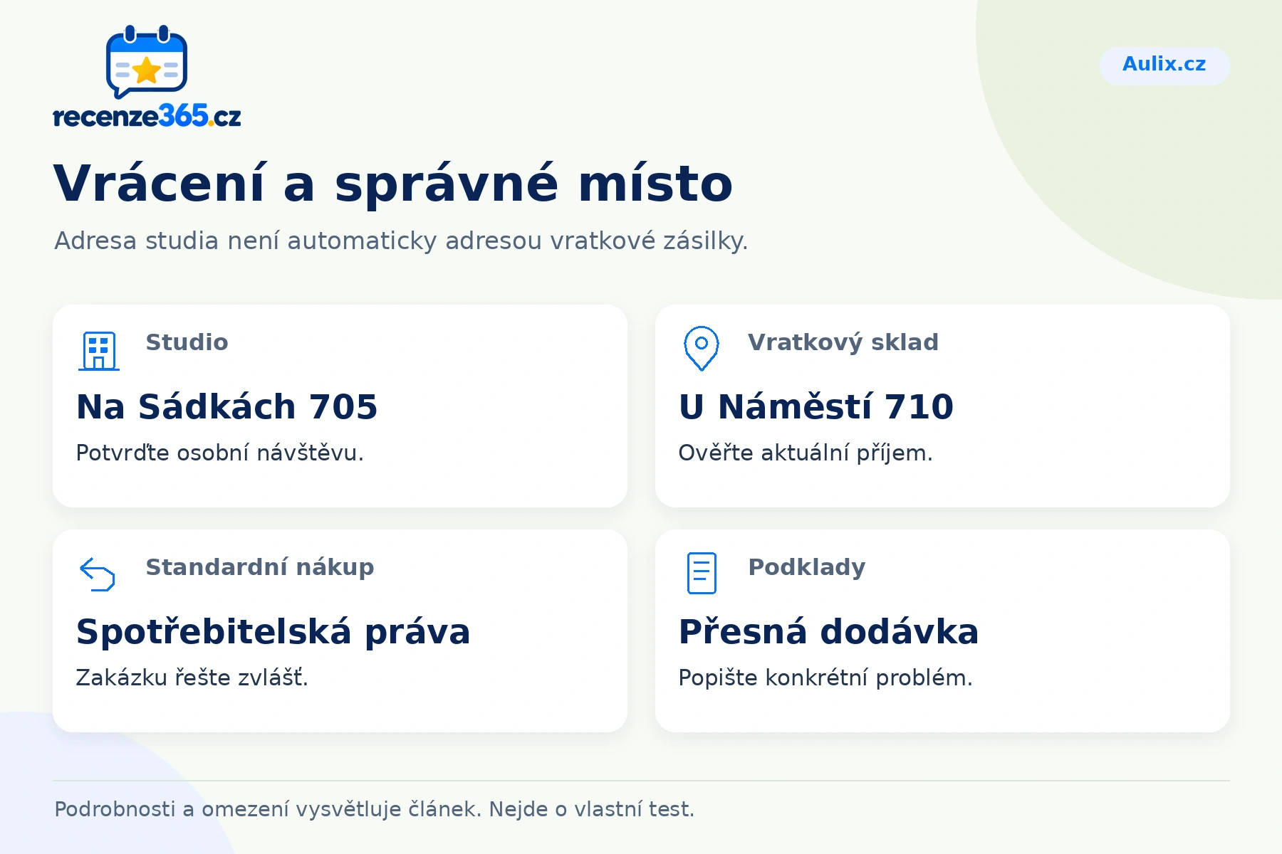 Vrácení a správné místo – přehled čtyř praktických bodů pro Aulix.cz