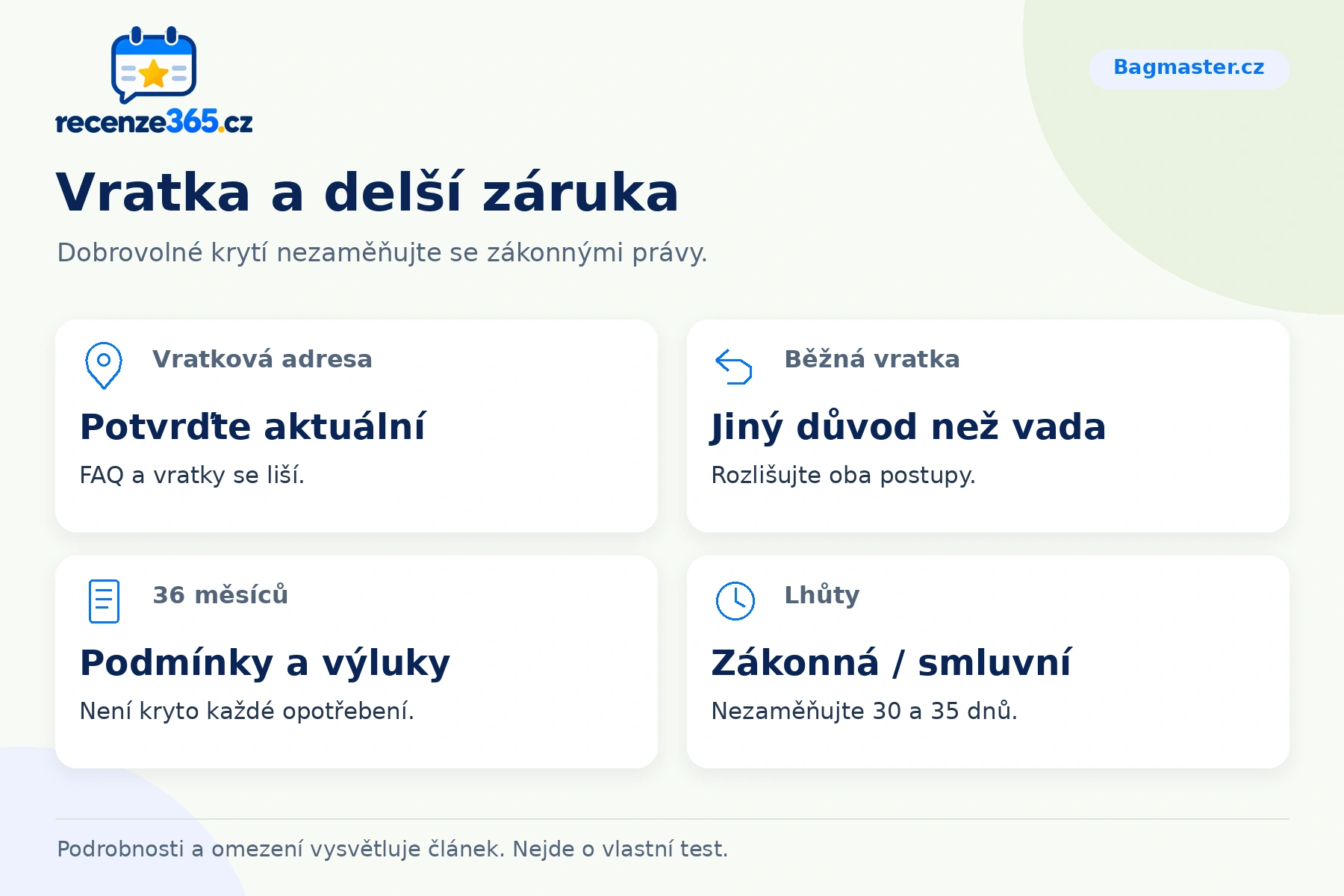 Vratka a delší záruka – přehled čtyř praktických bodů pro Bagmaster.cz