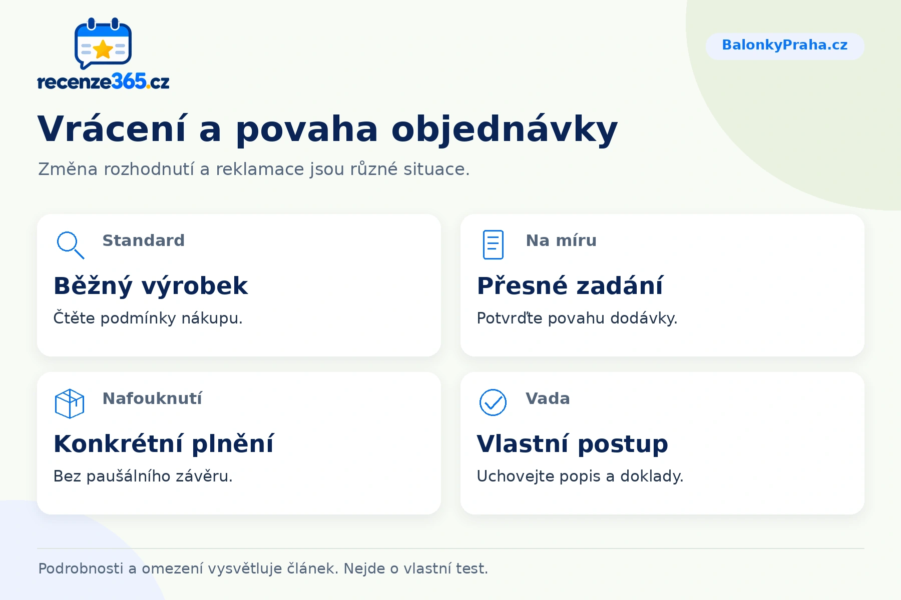 Vrácení a povaha objednávky – přehled čtyř praktických bodů pro BalonkyPraha.cz