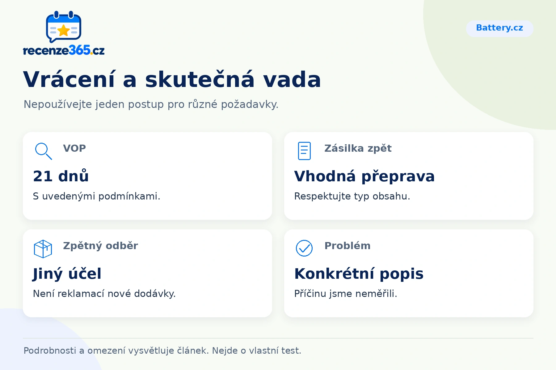 Vrácení a skutečná vada – přehled čtyř praktických bodů pro Battery.cz