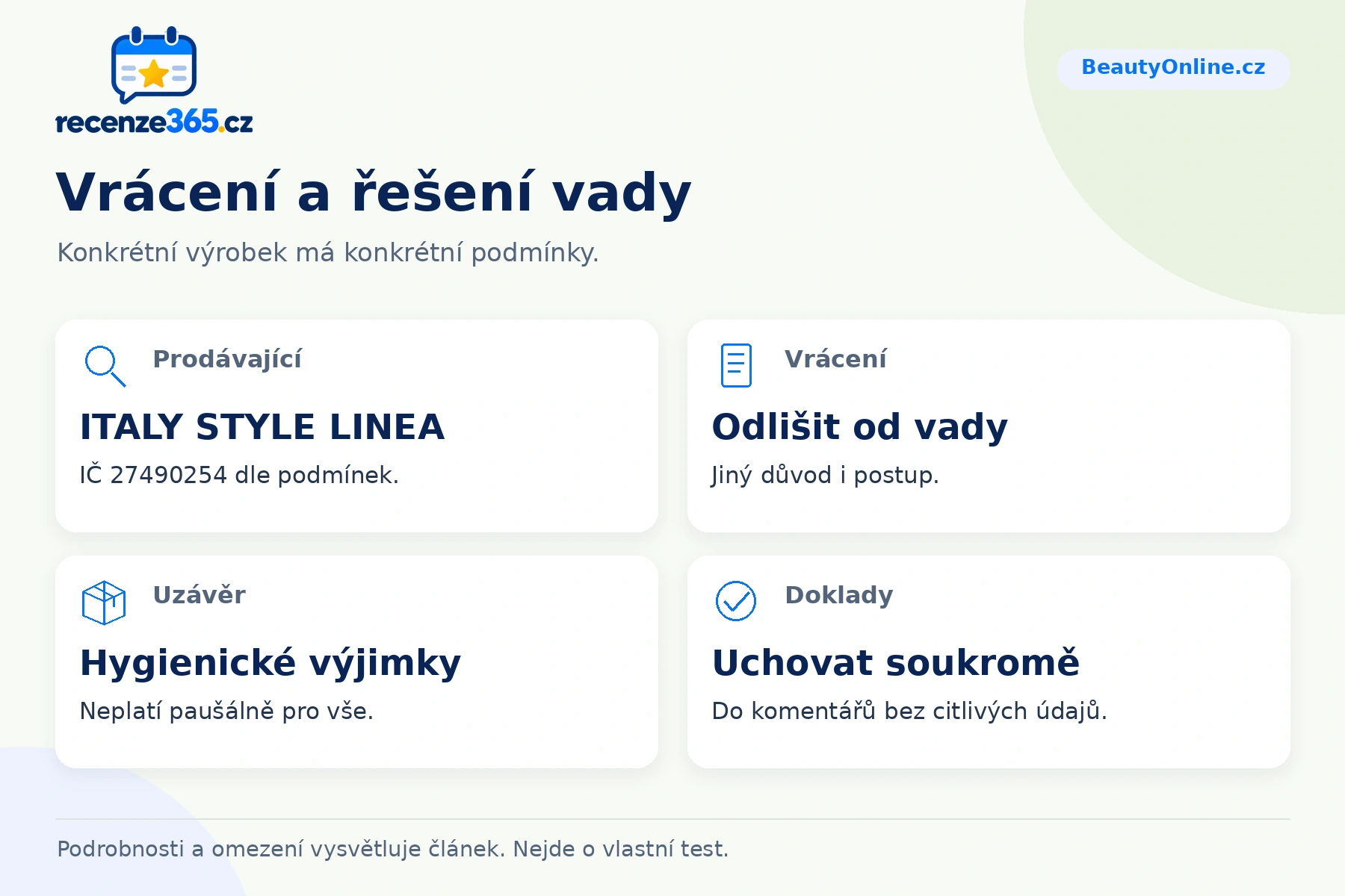 Vrácení a řešení vady – přehled čtyř praktických bodů pro BeautyOnline.cz