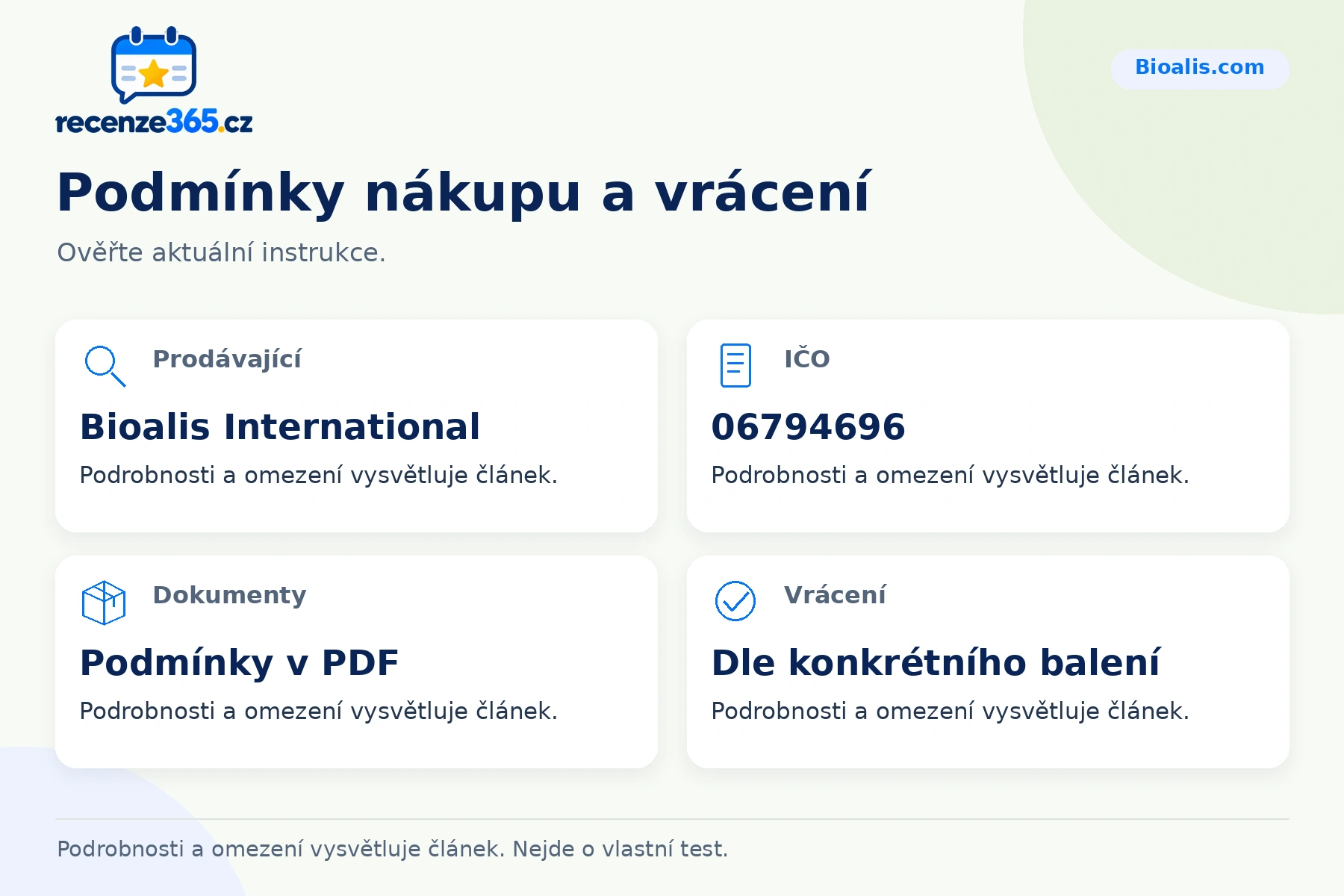 Podmínky nákupu a vrácení – přehled čtyř praktických bodů pro Bioalis.com