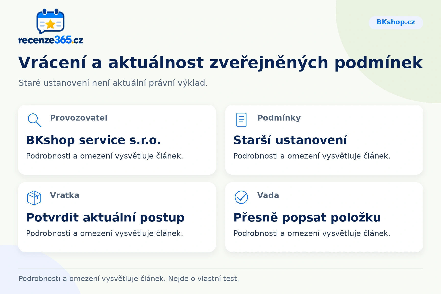Vrácení a aktuálnost zveřejněných podmínek – přehled čtyř praktických bodů pro BKshop.cz