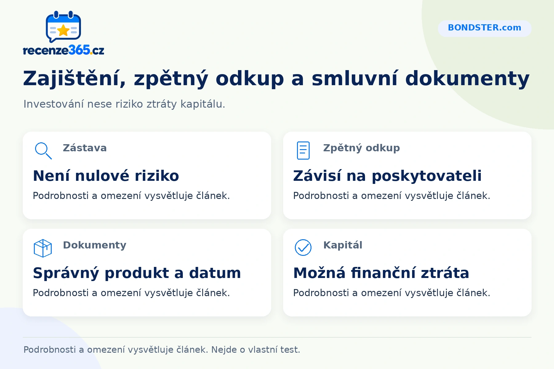 Zajištění, zpětný odkup a smluvní dokumenty – přehled čtyř praktických bodů pro BONDSTER.com