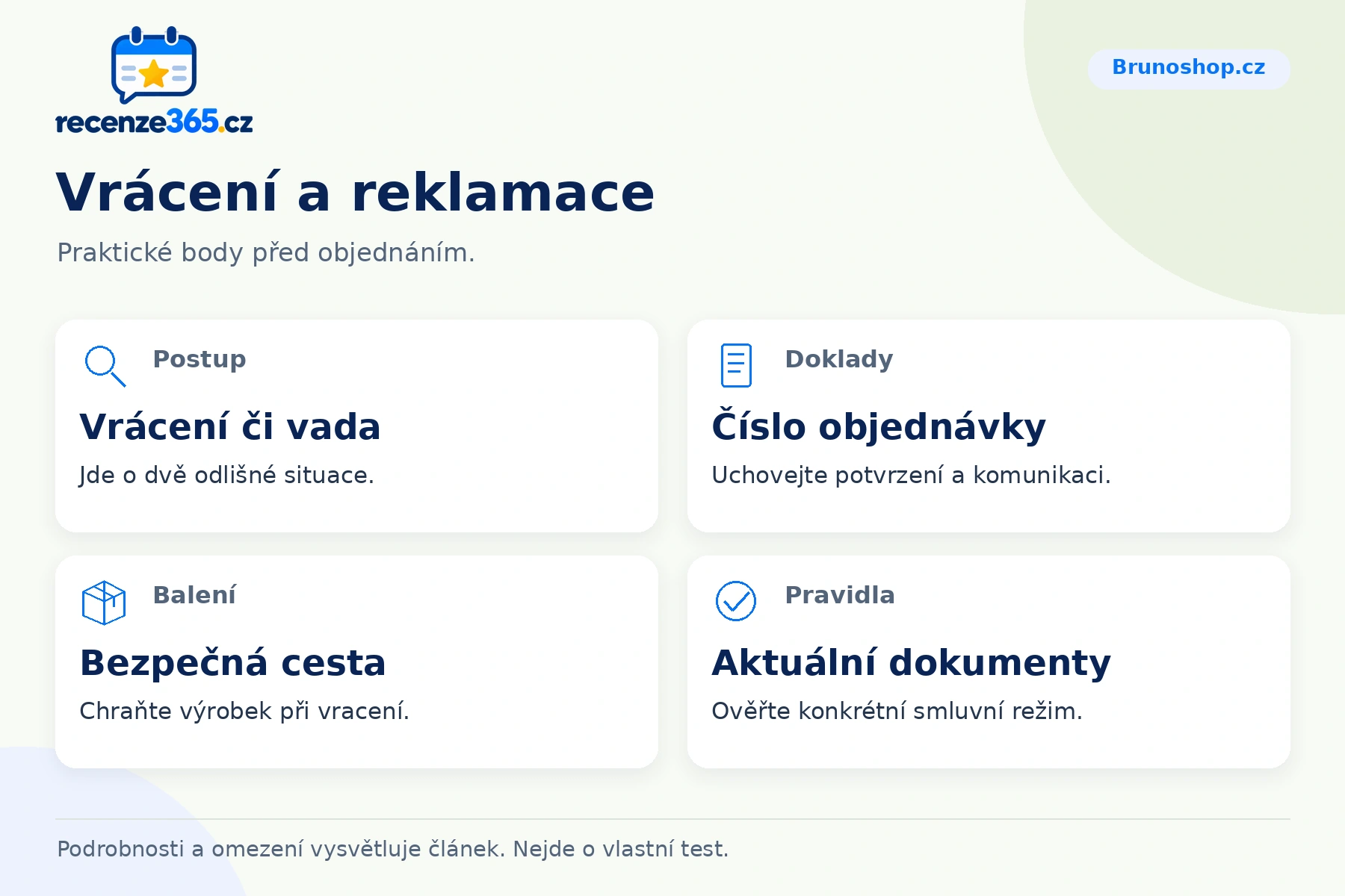 Vrácení a reklamace – přehled čtyř praktických bodů pro Brunoshop.cz