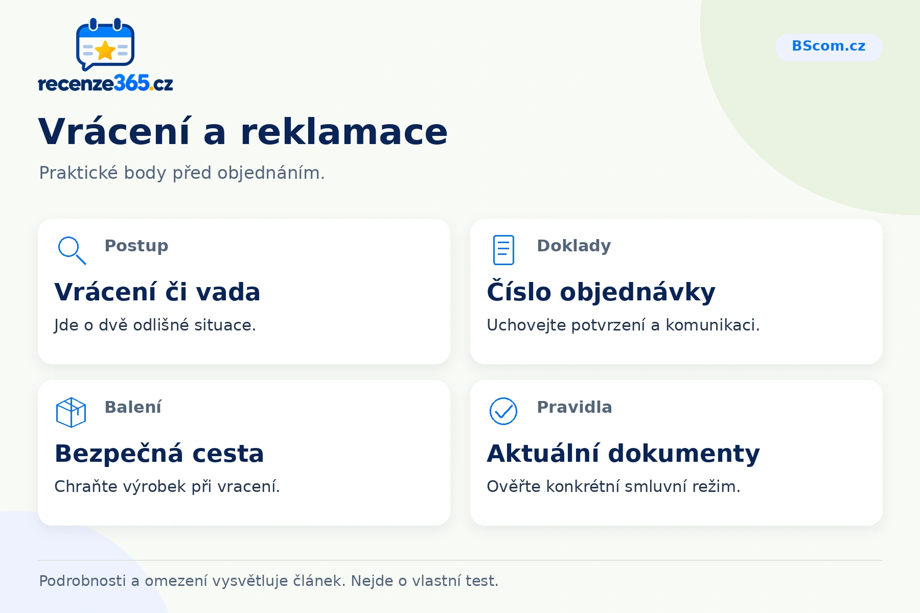 Vrácení a reklamace – přehled čtyř praktických bodů pro BScom.cz