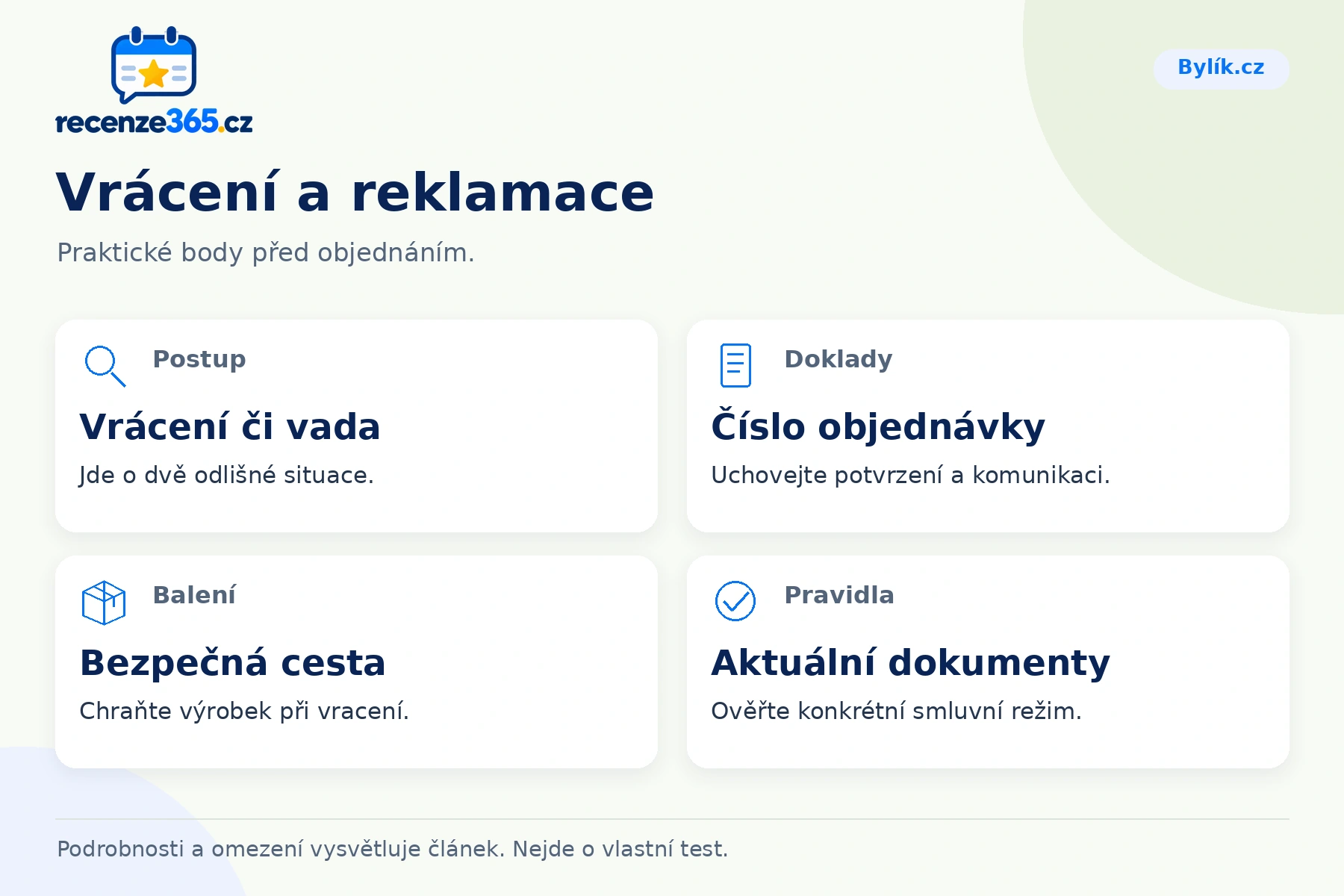 Vrácení a reklamace – přehled čtyř praktických bodů pro Bylík.cz