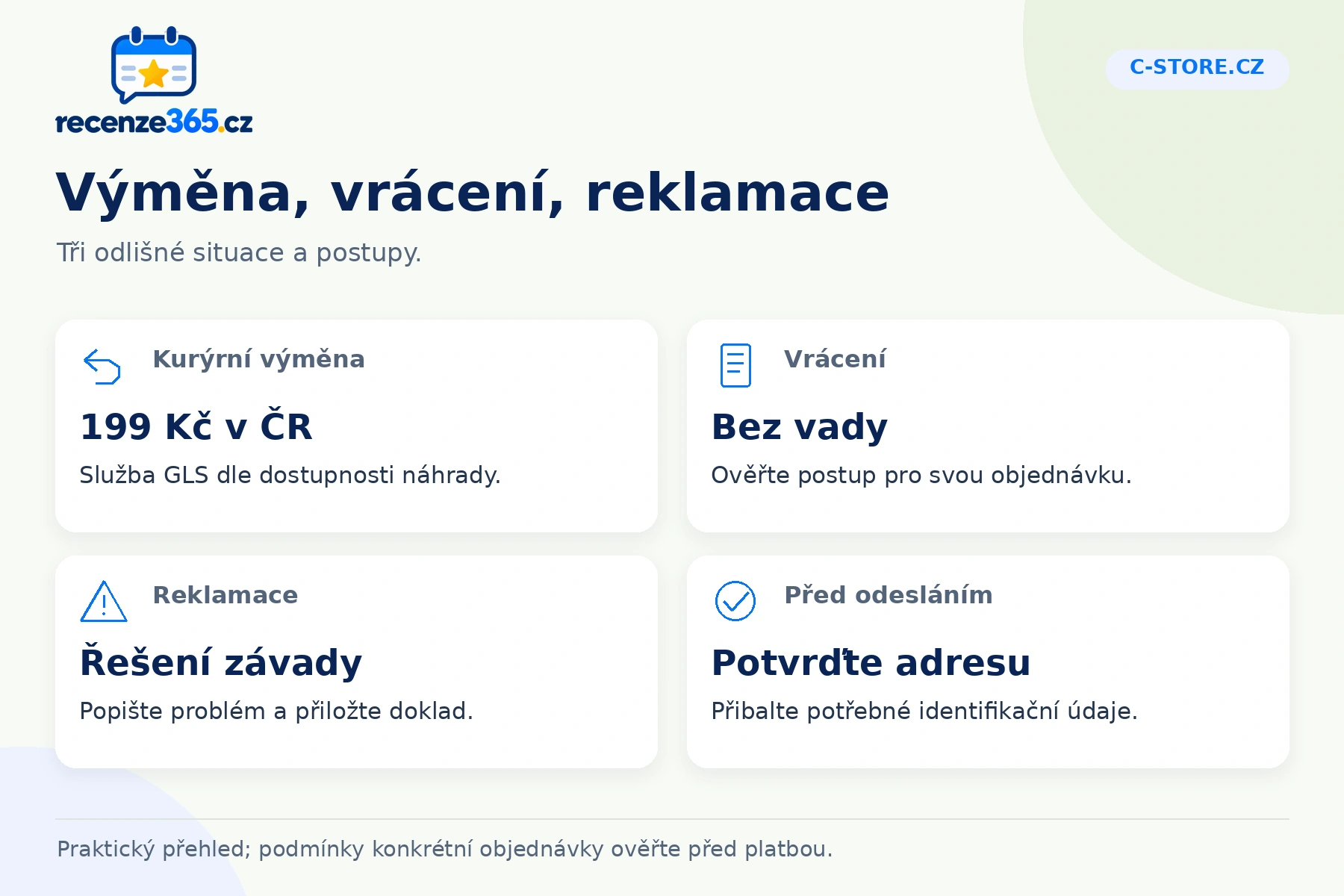 Přehled C-store.cz: výměna, vrácení, reklamace