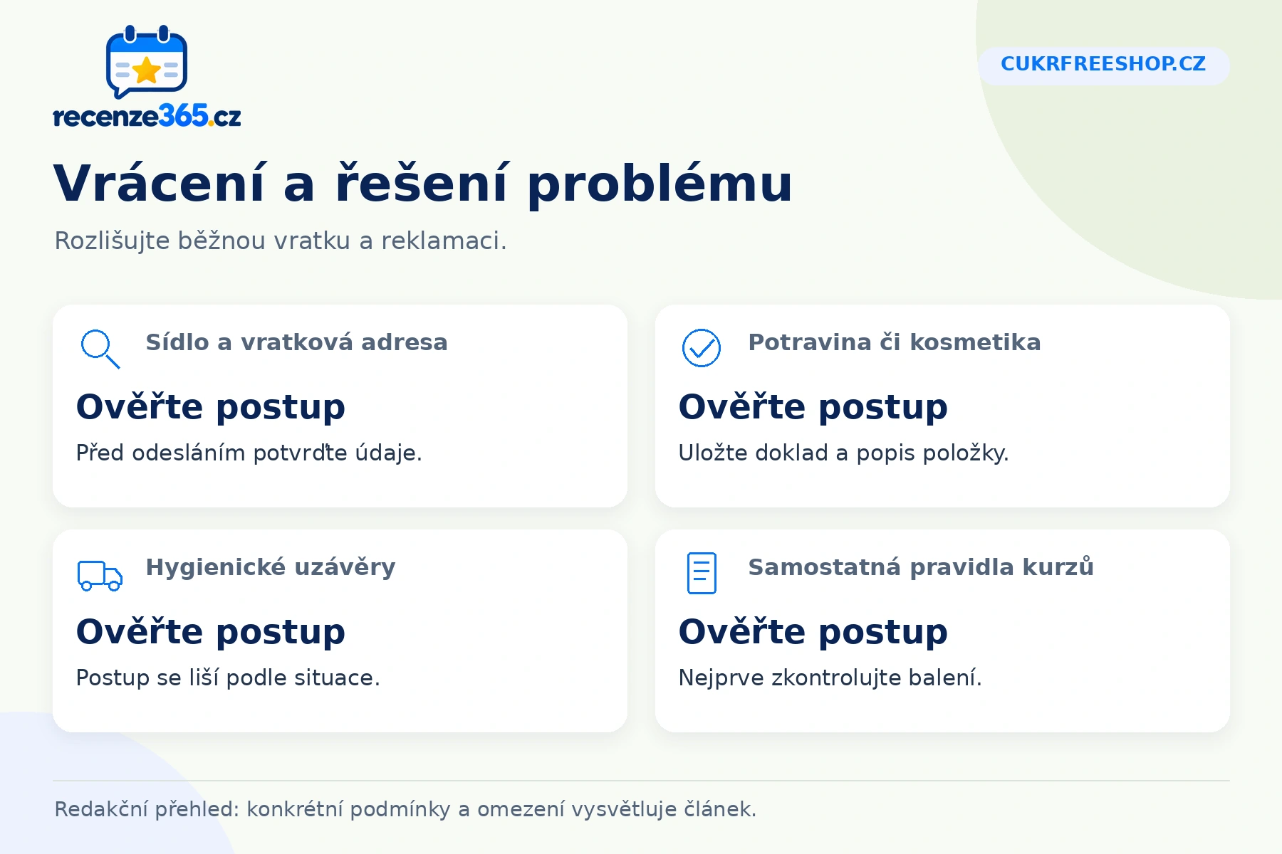 Cukrfreeshop.cz: vrácení a řešení problému v přehledu čtyř praktických bodů