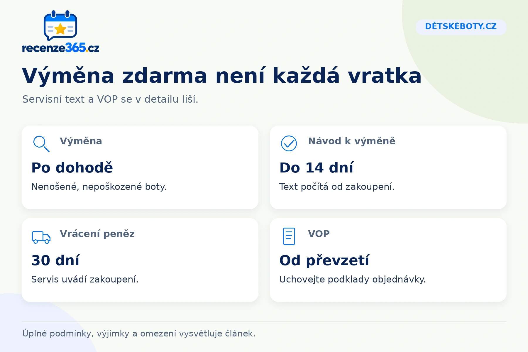 Dětskéboty.cz: Výměna zdarma není každá vratka, Výměna, Návod k výměně, Vrácení peněz, VOP
