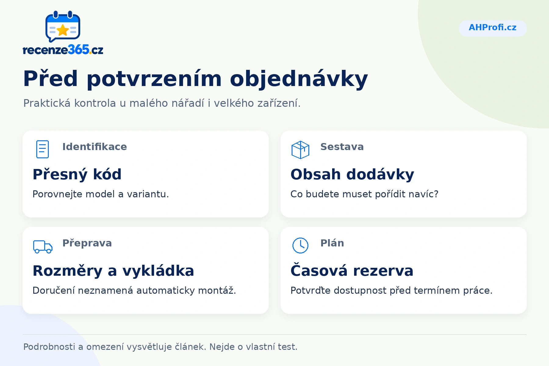 Před potvrzením objednávky – přehled čtyř praktických bodů pro AHProfi.cz