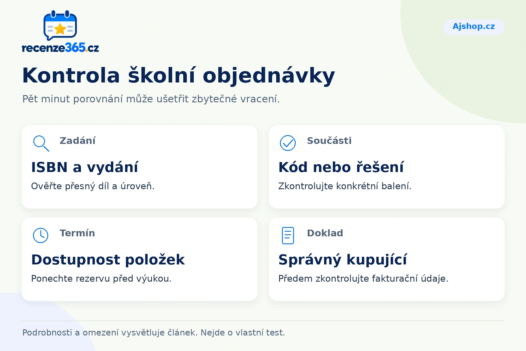 Kontrola školní objednávky – přehled čtyř praktických bodů pro Ajshop.cz