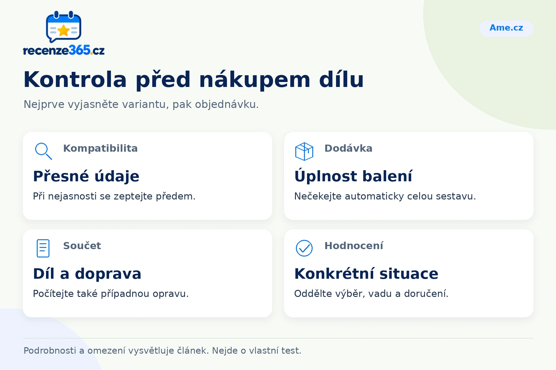 Kontrola před nákupem dílu – přehled čtyř praktických bodů pro Ame.cz