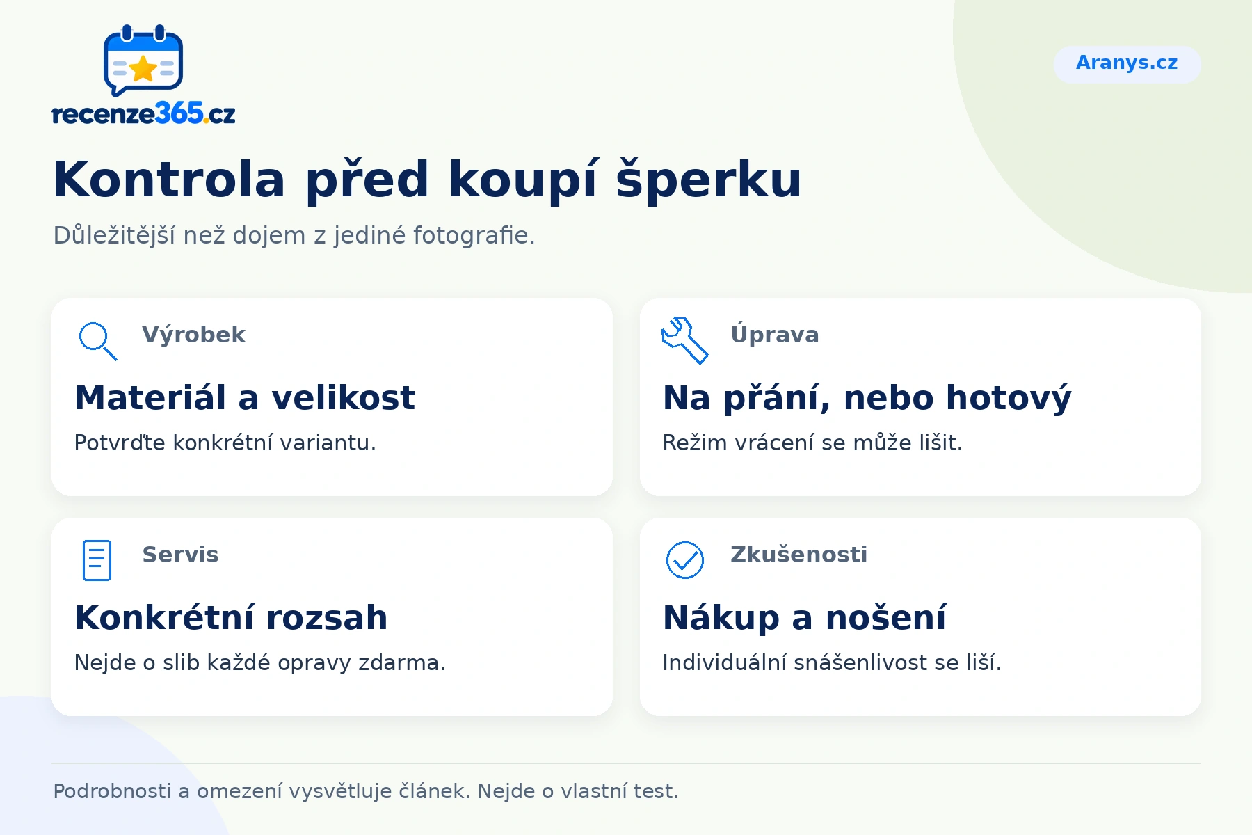 Kontrola před koupí šperku – přehled čtyř praktických bodů pro Aranys.cz