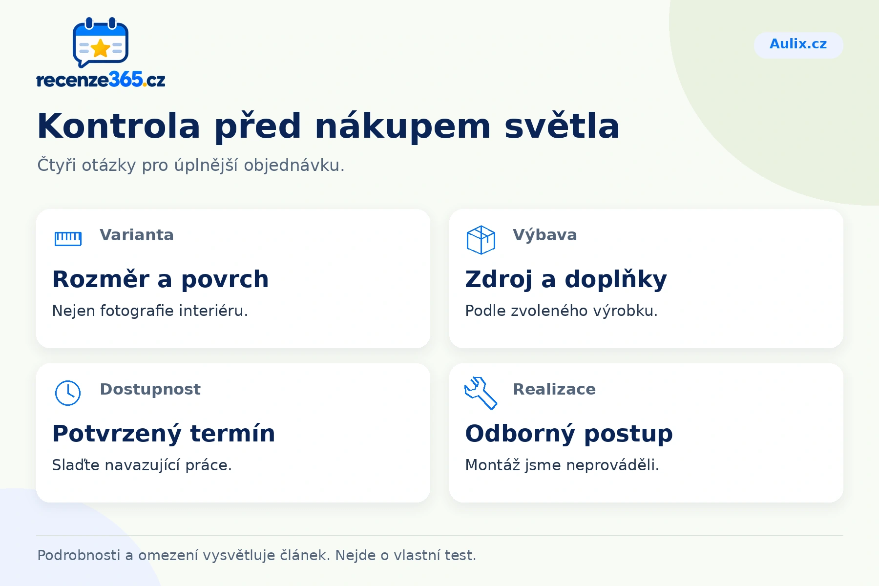 Kontrola před nákupem světla – přehled čtyř praktických bodů pro Aulix.cz