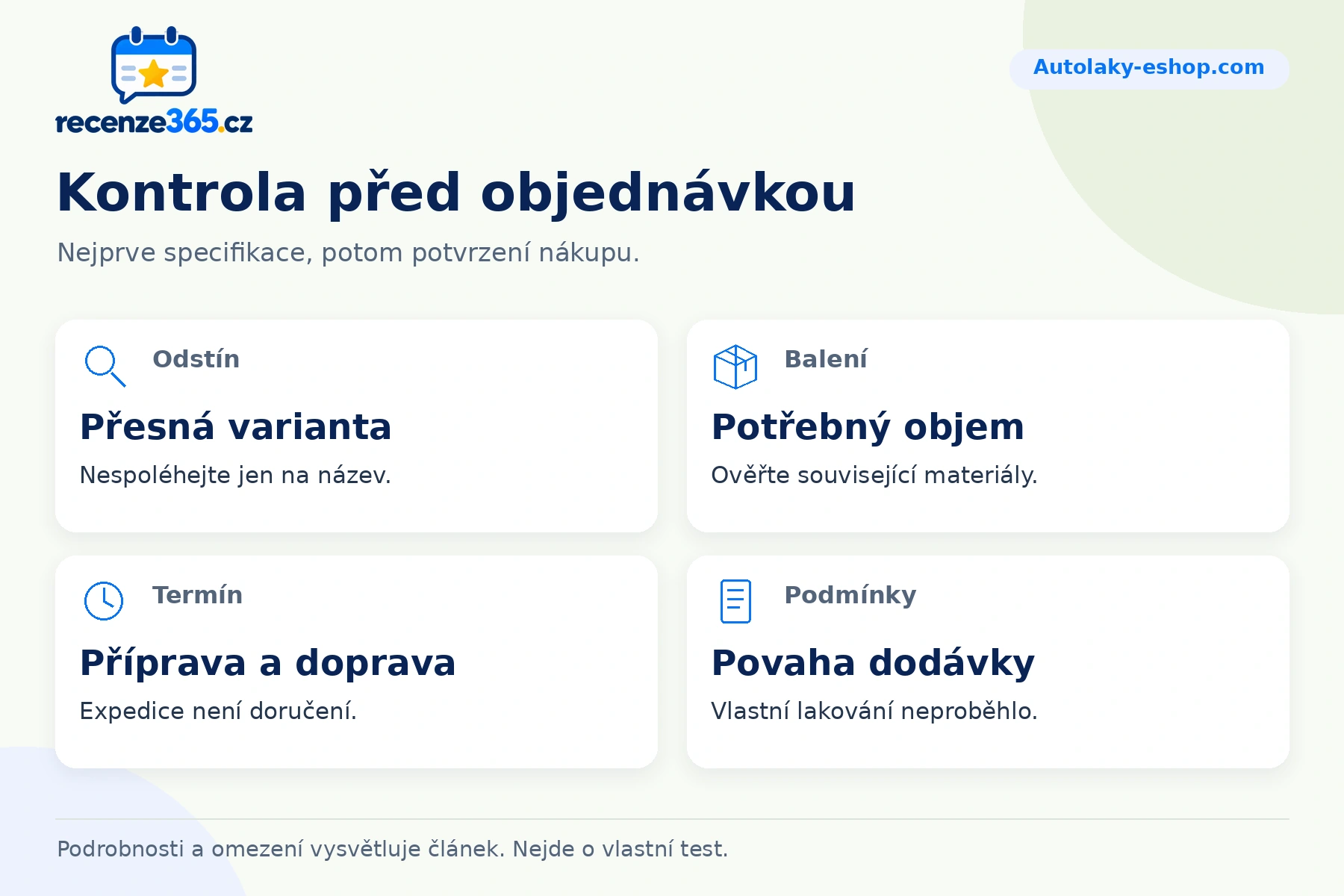Kontrola před objednávkou – přehled čtyř praktických bodů pro Autolaky-eshop.com