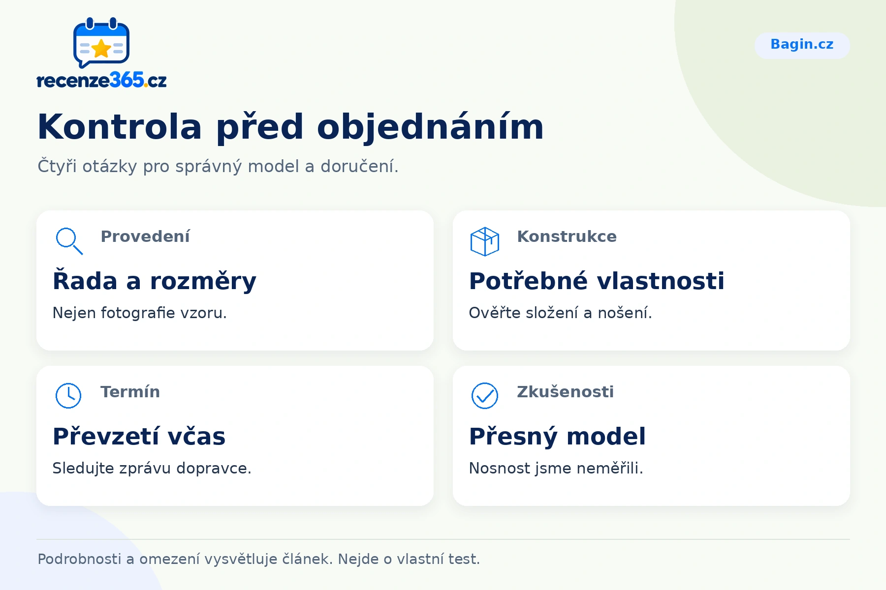 Kontrola před objednáním – přehled čtyř praktických bodů pro Bagin.cz