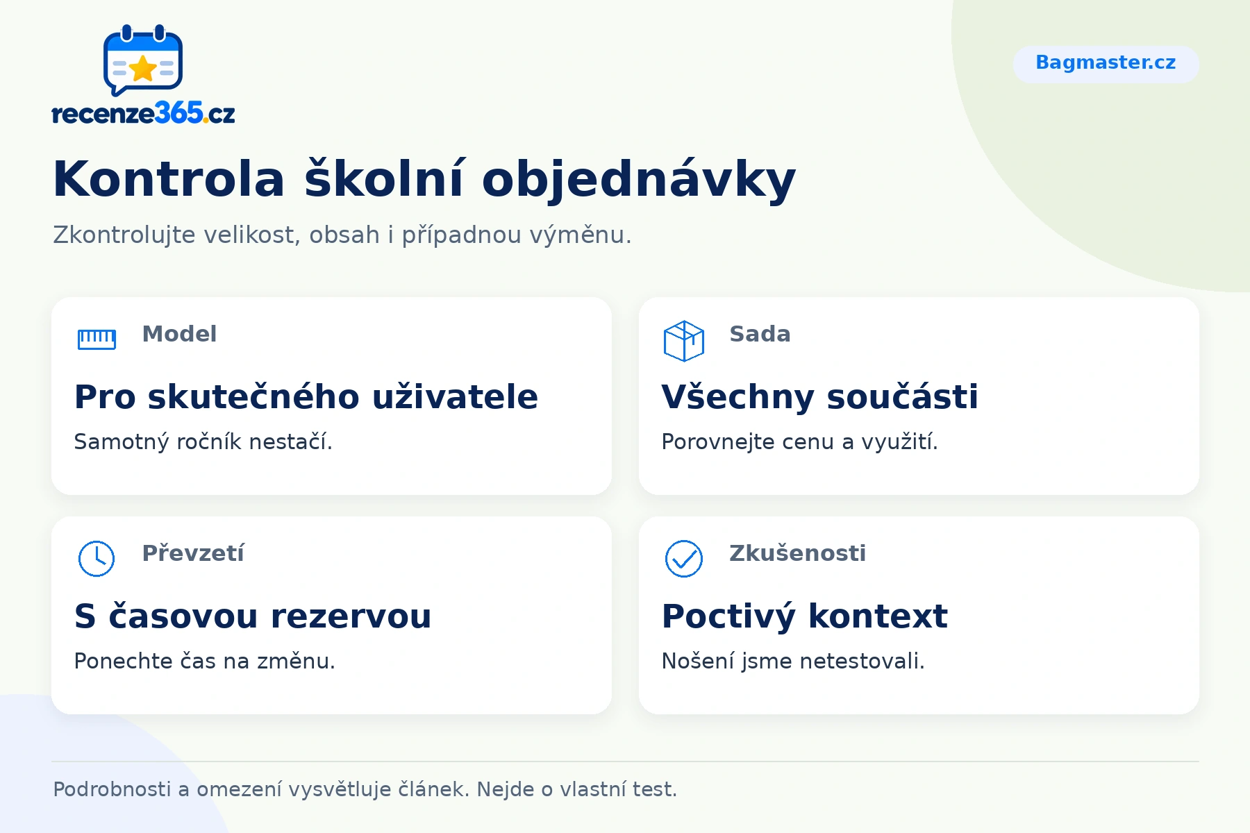 Kontrola školní objednávky – přehled čtyř praktických bodů pro Bagmaster.cz