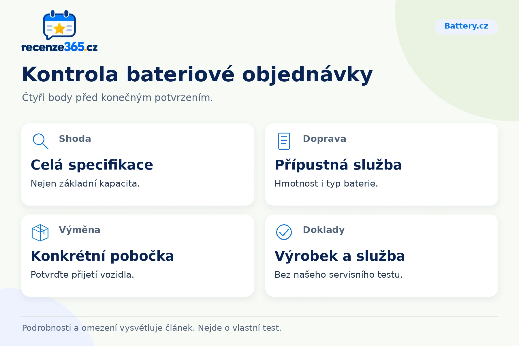 Kontrola bateriové objednávky – přehled čtyř praktických bodů pro Battery.cz