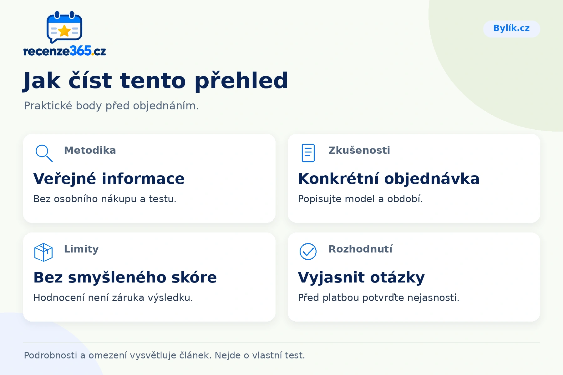 Jak číst tento přehled – přehled čtyř praktických bodů pro Bylík.cz