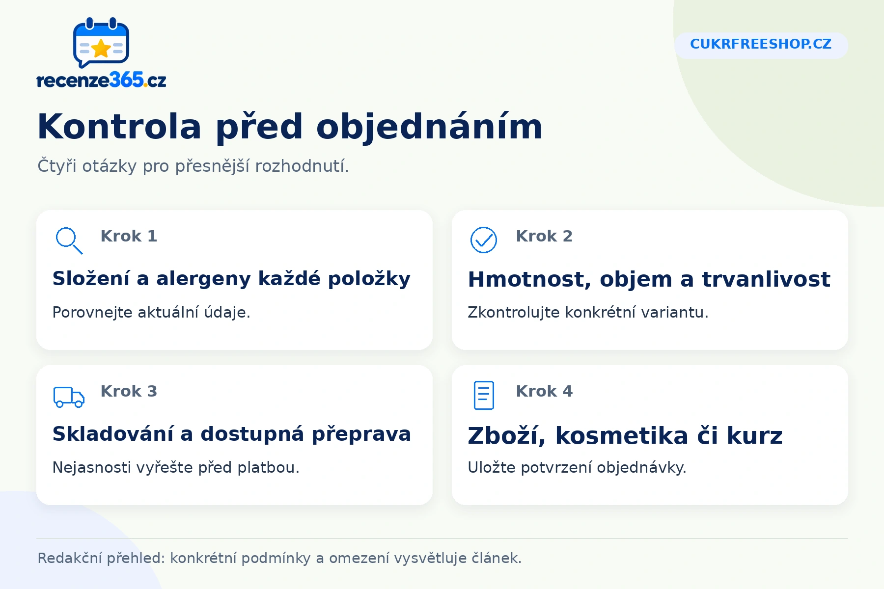 Cukrfreeshop.cz: kontrola před objednáním v přehledu čtyř praktických bodů