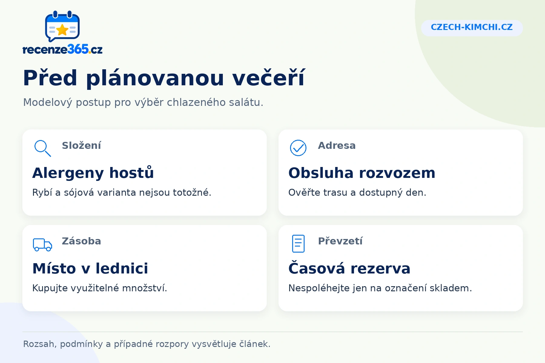 Czech-kimchi.cz: před plánovanou večeří, Složení, Adresa, Zásoba, Převzetí