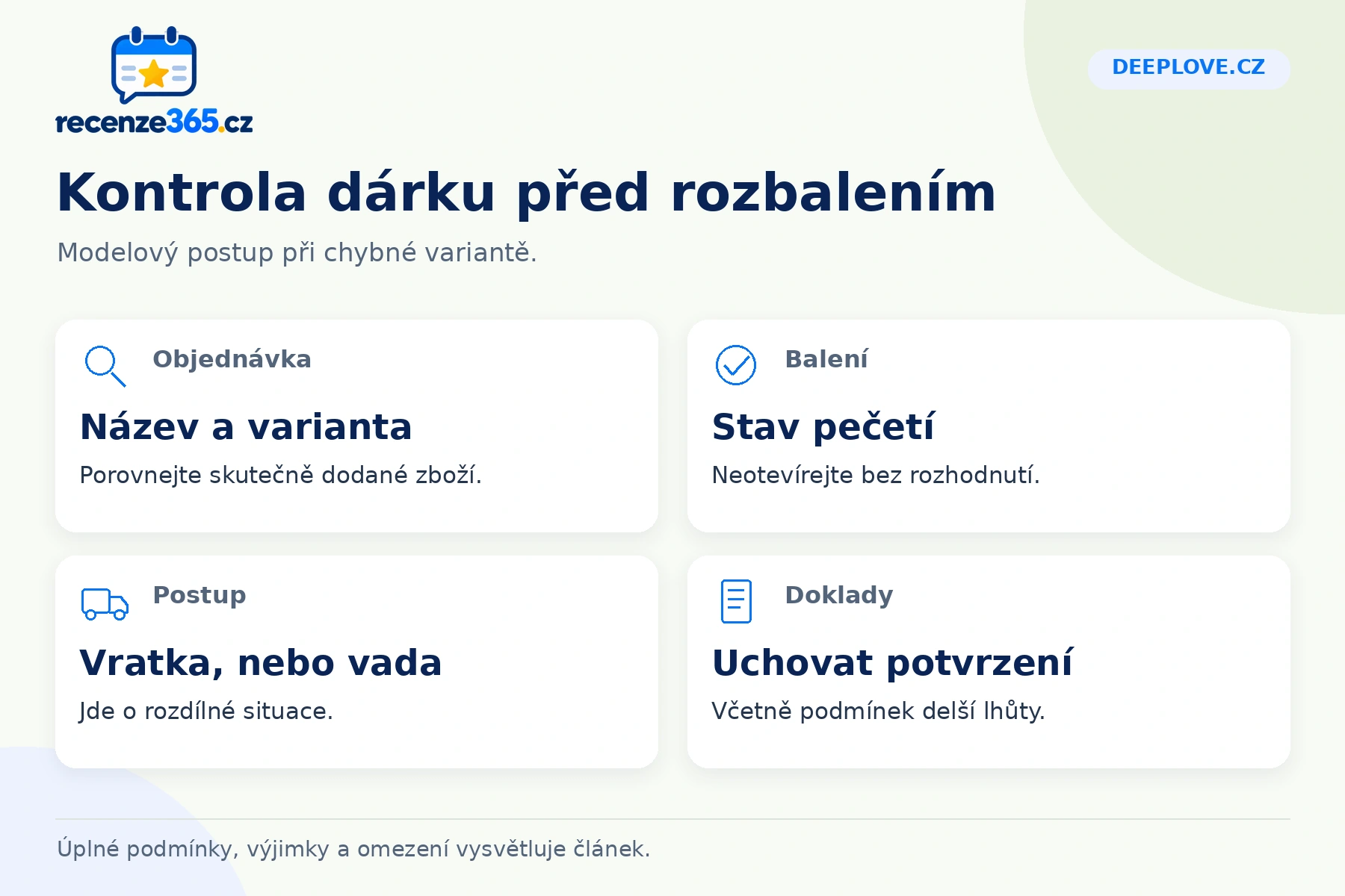 DeepLove.cz: Kontrola dárku před rozbalením, Objednávka, Balení, Postup, Doklady