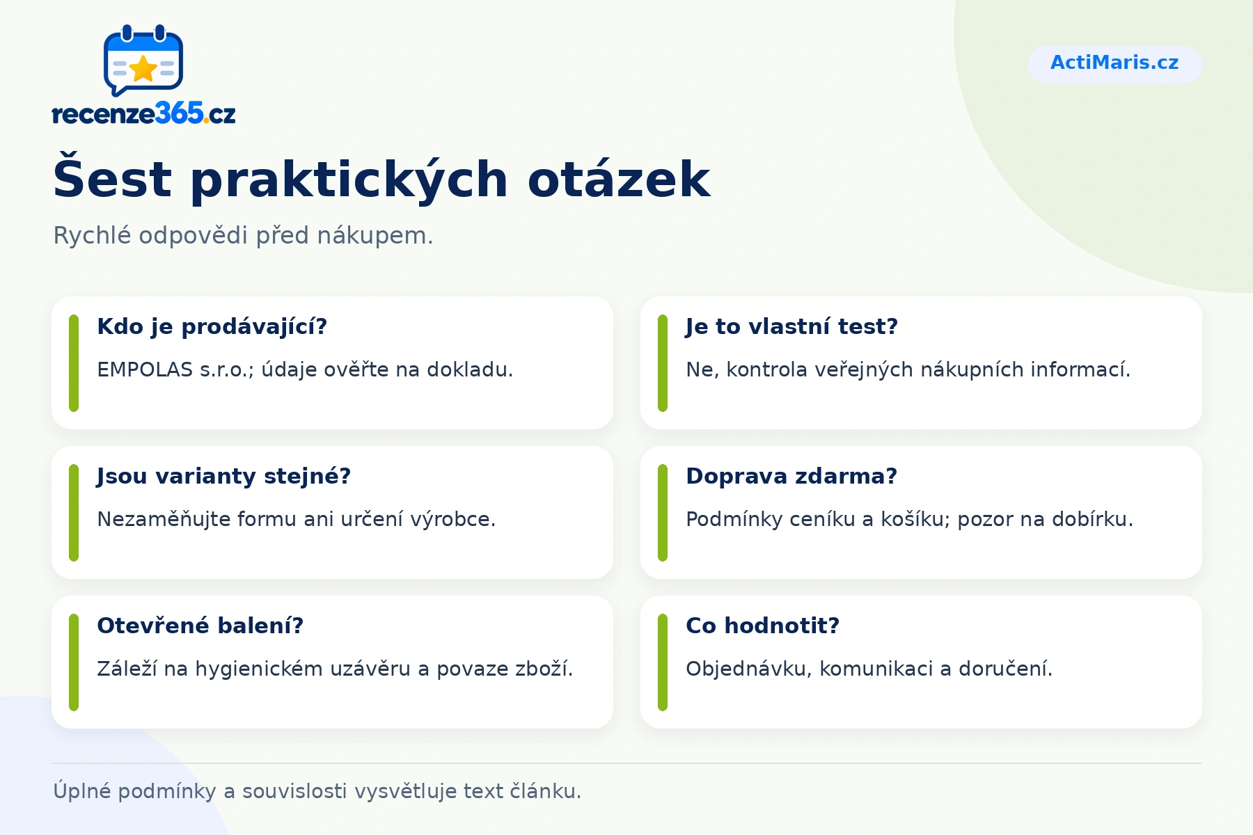 Šest praktických otázek a stručných odpovědí k nákupu na ActiMaris.cz
