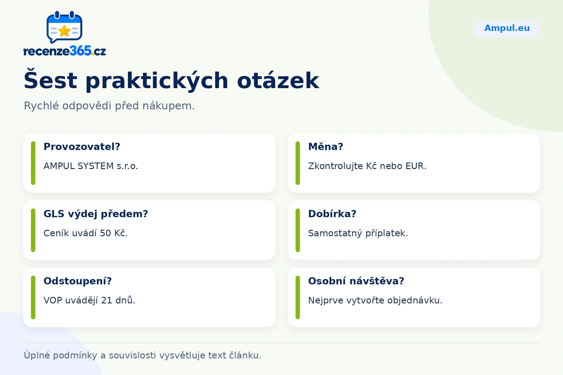 Šest praktických otázek a stručných odpovědí k nákupu na Ampul.eu
