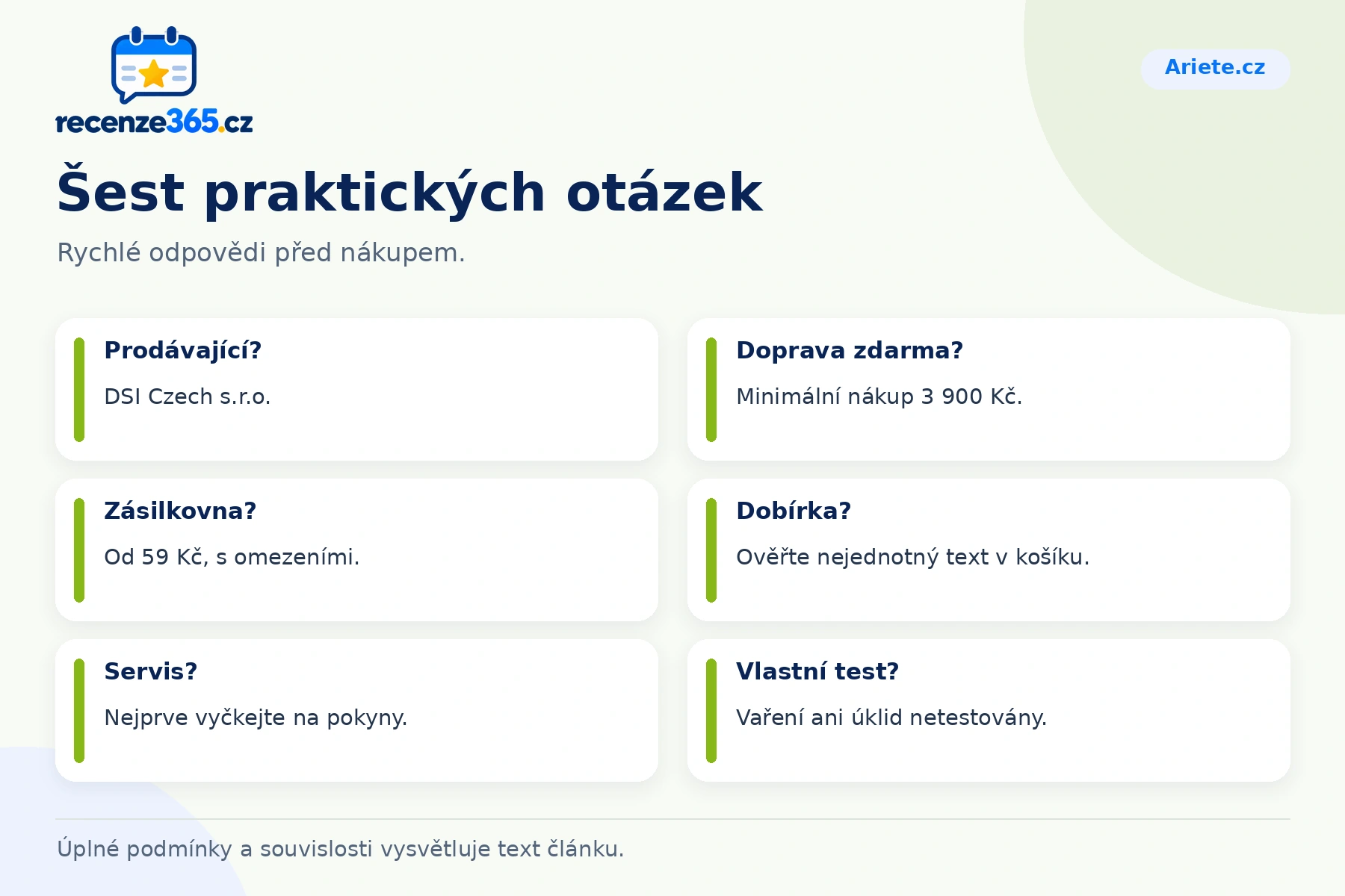 Šest praktických otázek a stručných odpovědí k nákupu na Ariete.cz