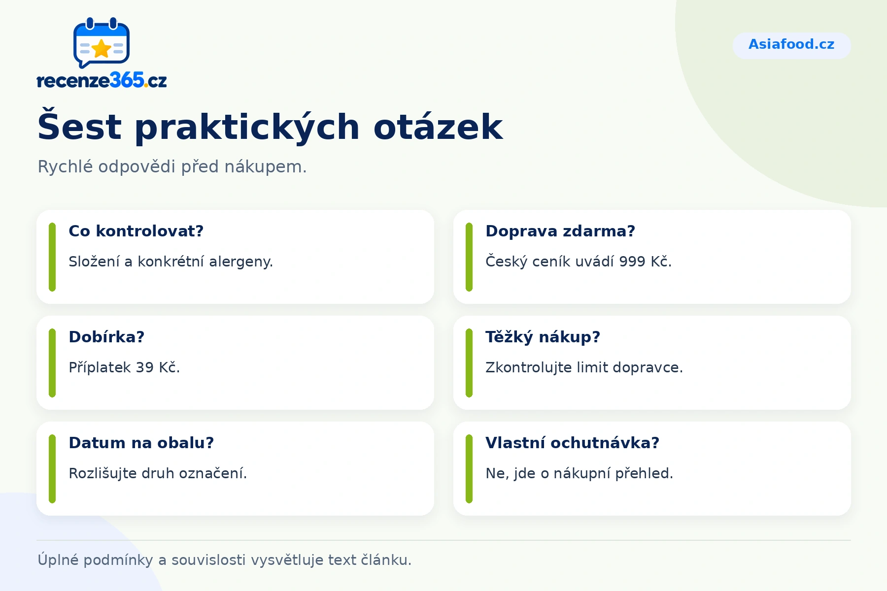 Šest praktických otázek a stručných odpovědí k nákupu na Asiafood.cz