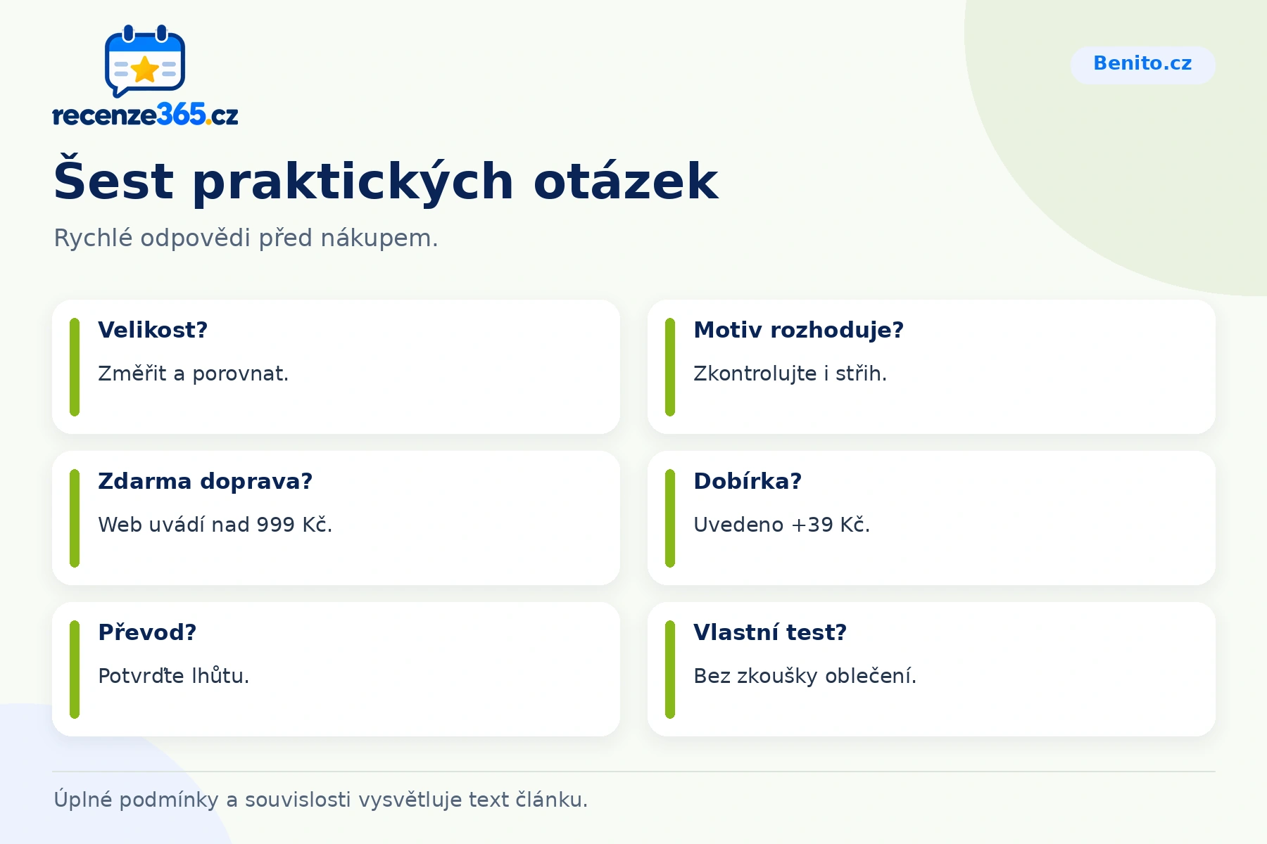 Šest praktických otázek a stručných odpovědí k nákupu na Benito.cz