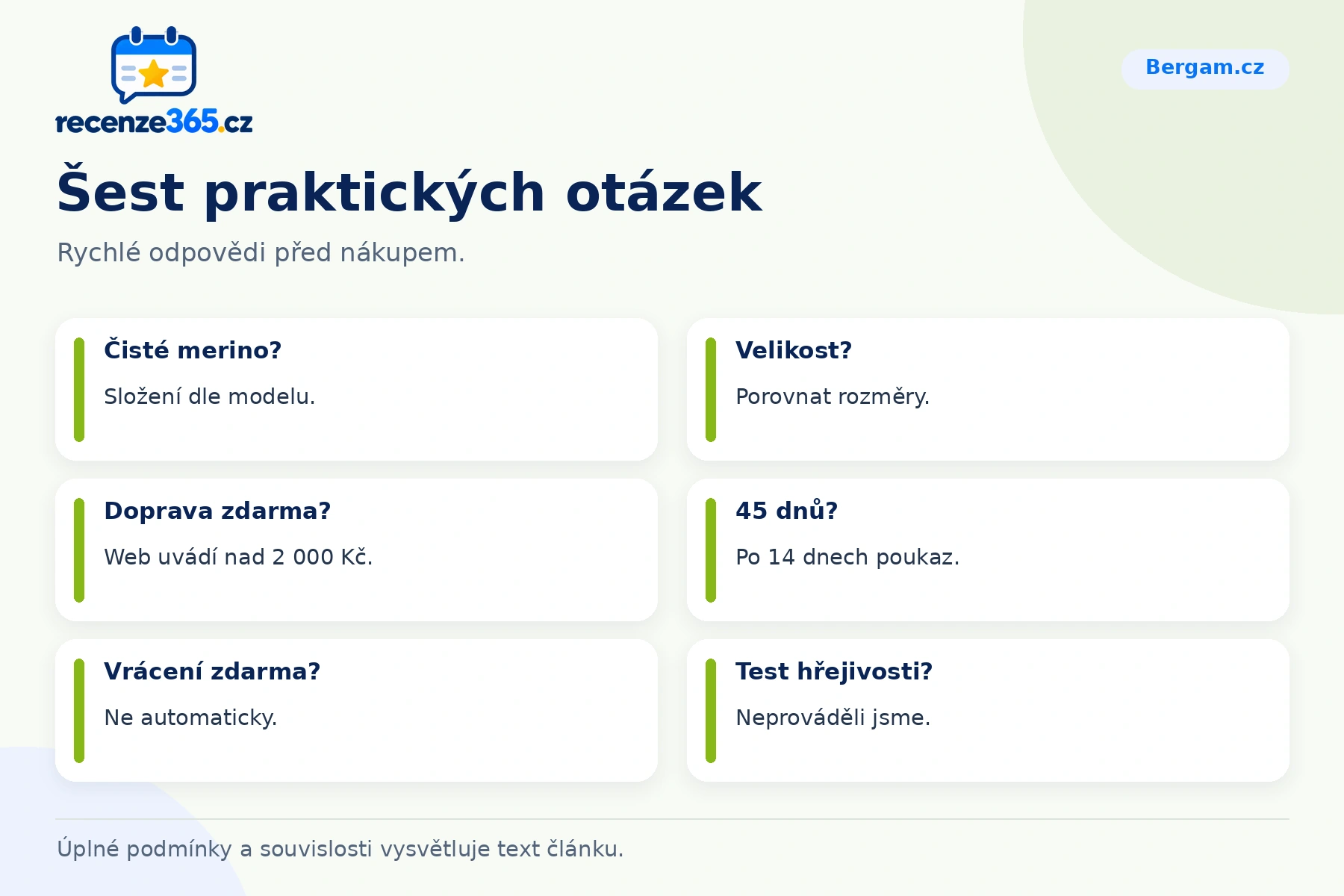 Šest praktických otázek a stručných odpovědí k nákupu na Bergam.cz