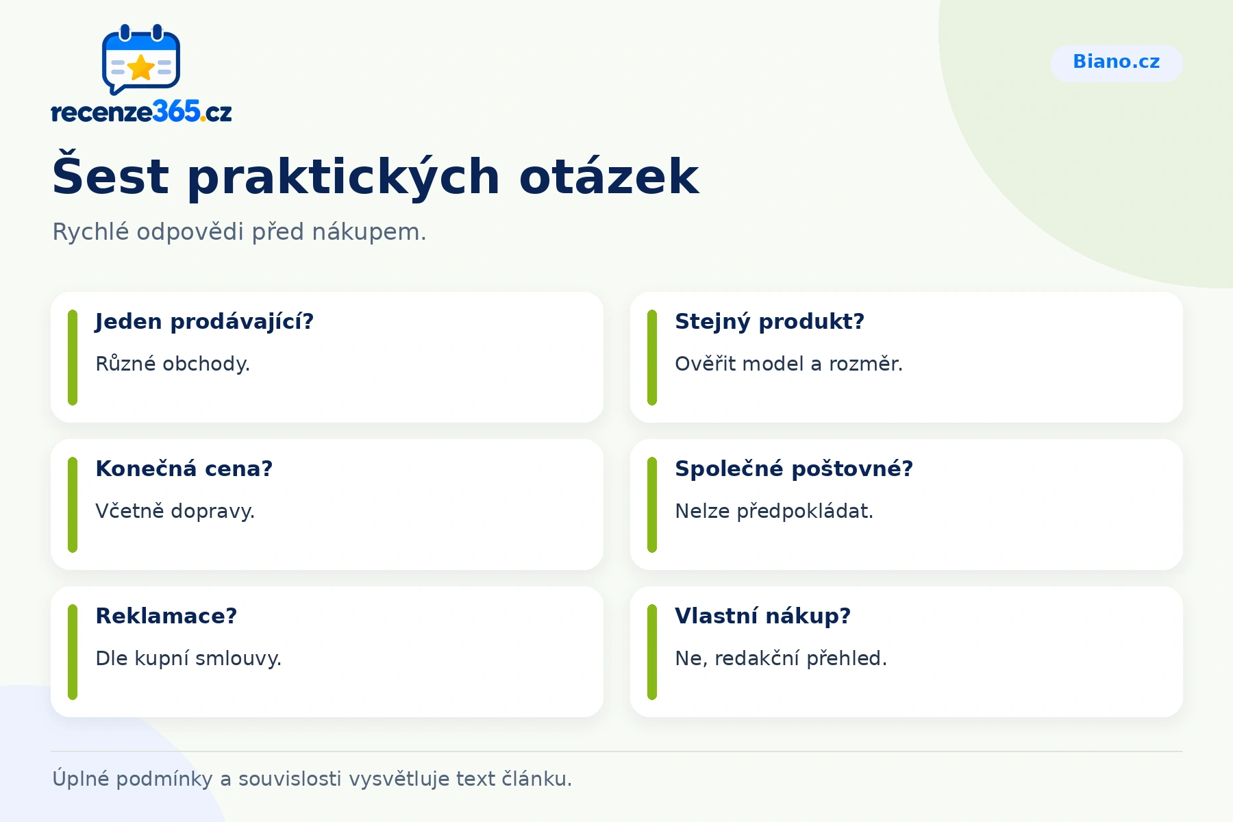 Šest praktických otázek a stručných odpovědí k nákupu na Biano.cz