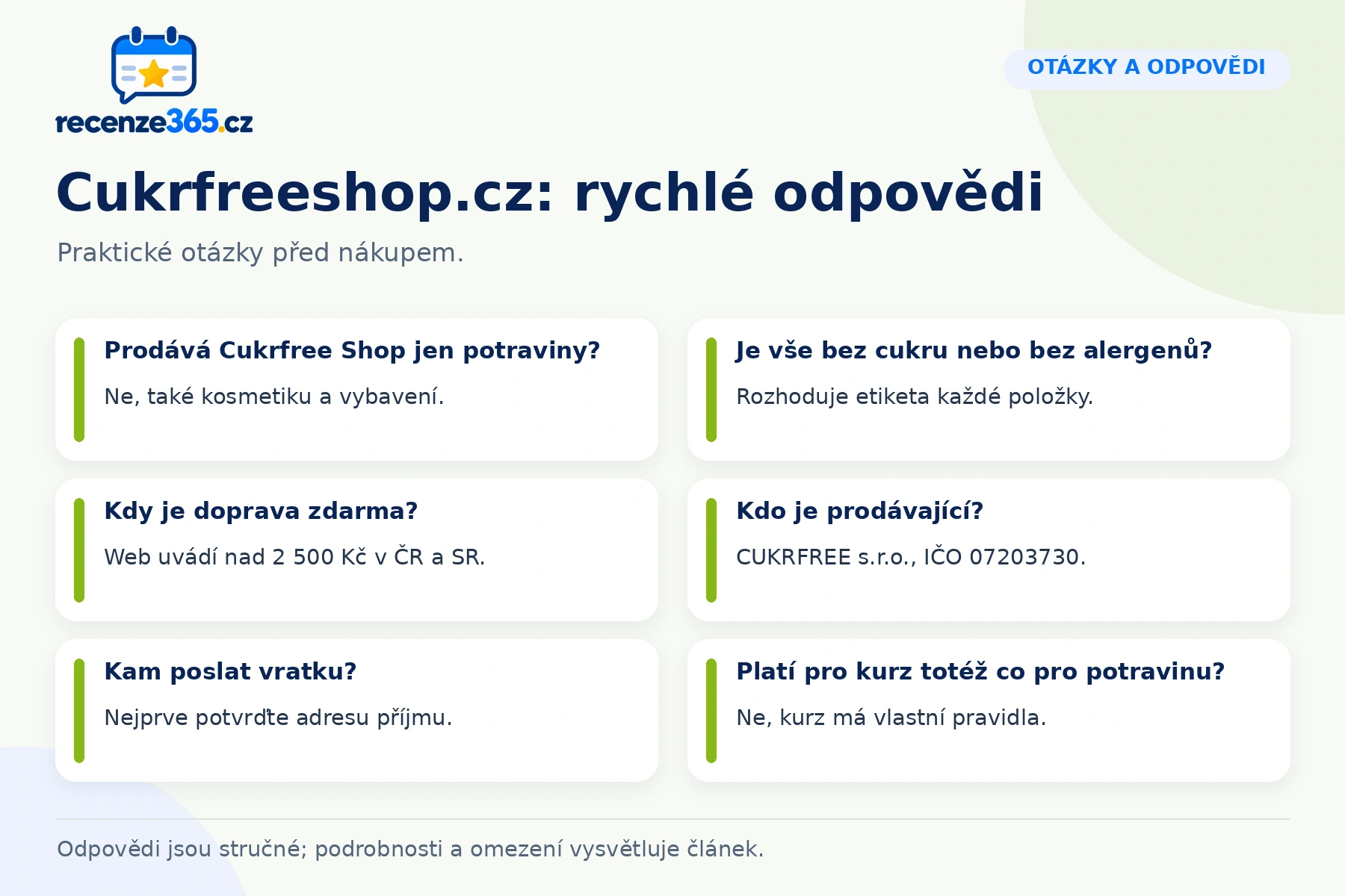 Šest praktických otázek a odpovědí k nákupu na Cukrfreeshop.cz