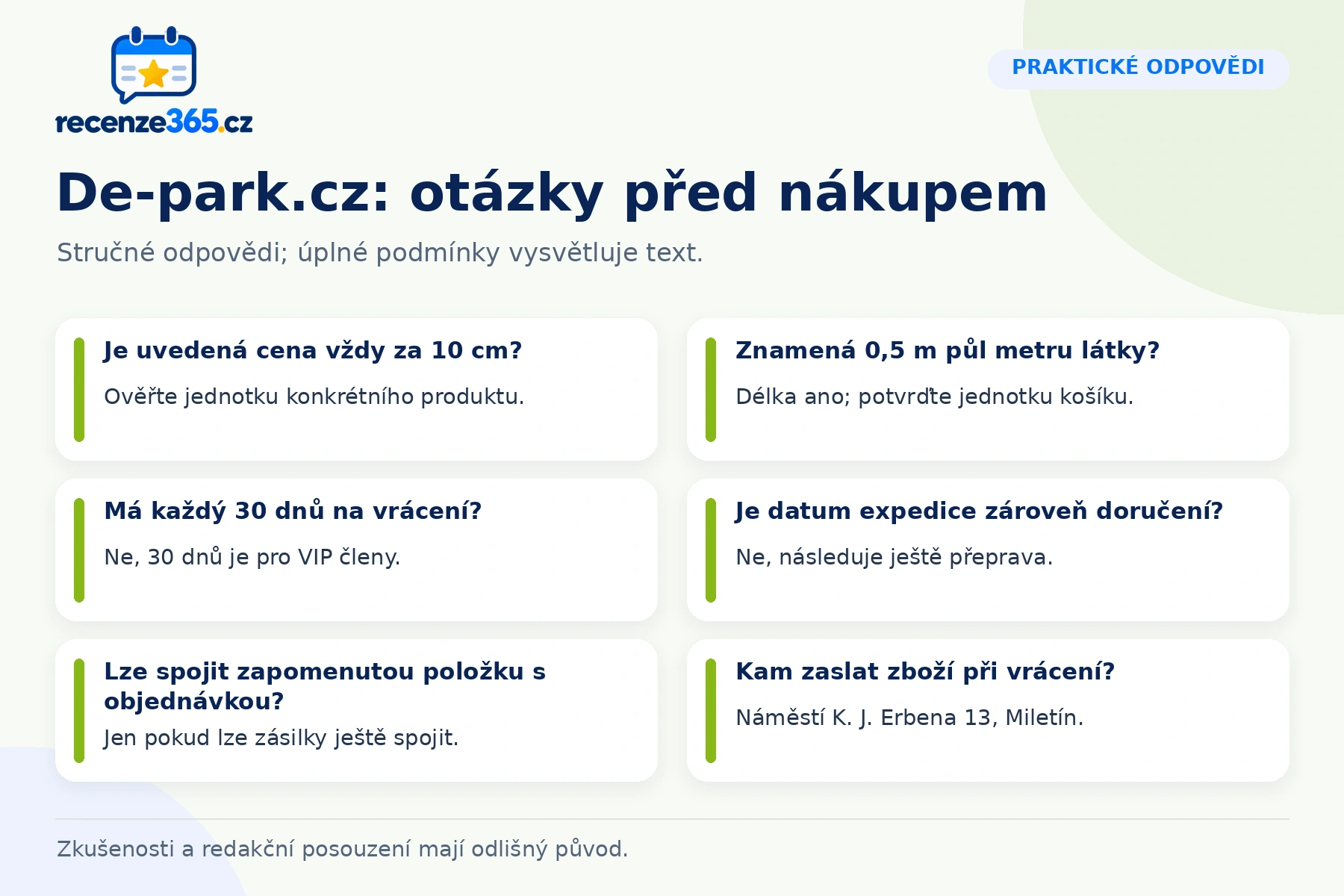Šest otázek a stručných odpovědí k nákupu na De-park.cz