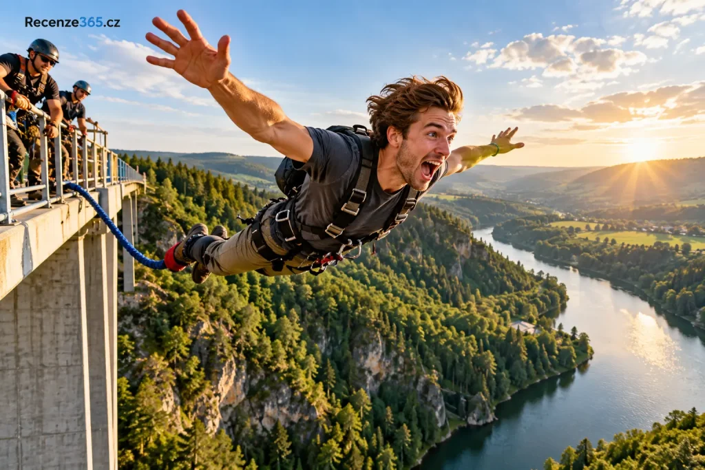 Bungee jumping zkušenosti a recenze – skok z mostu, televizní věže a jeřábu, bungee jumping Adrop.cz, Chomutov 62 metrů, Harrachov, bungee z jeřábu 50 a 110 metrů, adrenalinový zážitek, dárkový poukaz, zkušenosti zákazníků a co vědět před prvním skokem.