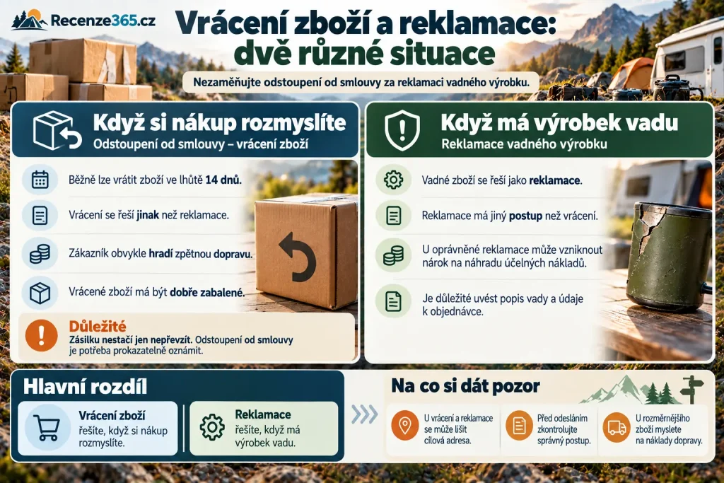 Vrácení zboží a reklamace SvětKaravanů.cz, vrácení zboží do 14 dnů, reklamace e-shopu Svět karavanů, rozdíl mezi vrácením a reklamací, adresa pro vrácení zboží, adresa pro reklamaci, náklady na vrácení, práva spotřebitele, recenze Svět karavanů vrácení a reklamace.